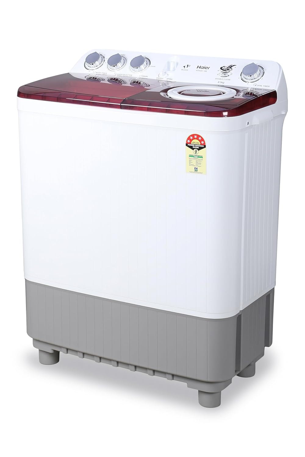 Haier 8.5 Kg 5 Star Oxyi Dry Technology Semi Automatic Top Loading Washing Machine (HTW85-186, Anti Bacterial Vortex Pulsator, Magic Filter, Rat Mesh, Maroon, White)