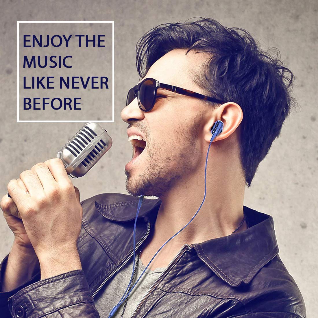 pTron Boom Ultima 4D Dual Driver, in Ear Gaming Wired Headphones with in-Line Mic, Volume Control & Passive Noise Cancelling Boom 3 Earphones - (Dark Blue)