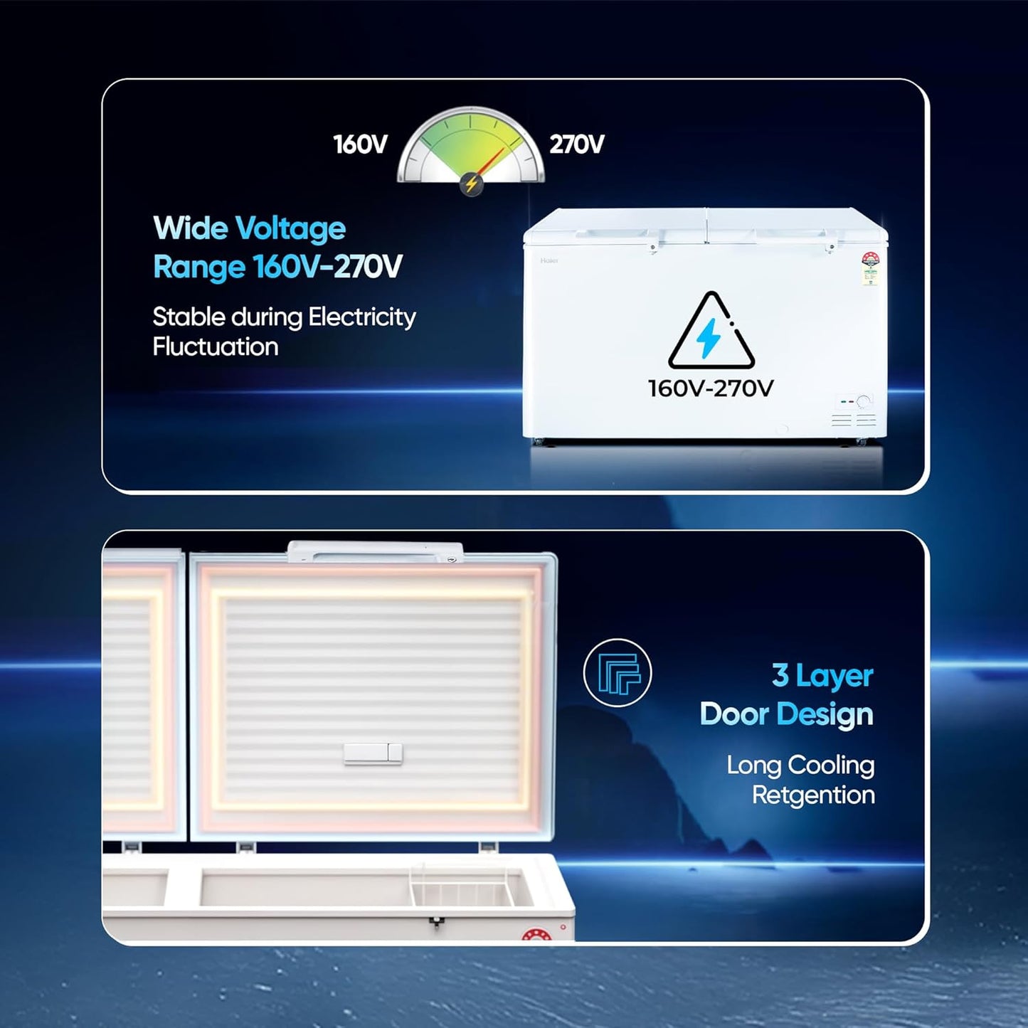 Haier HFC-500DM5, 5 Star Rating Double Door Convertible Deep Freezer, 5 Side Freezing, Dual Condenser, Inside Metal Liner with 70mm Puff Thickness (White)