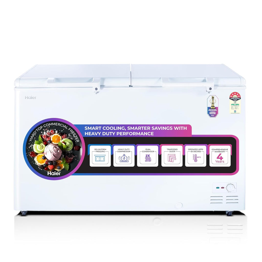 Haier HFC-500DM5, 5 Star Rating Double Door Convertible Deep Freezer, 5 Side Freezing, Dual Condenser, Inside Metal Liner with 70mm Puff Thickness (White)