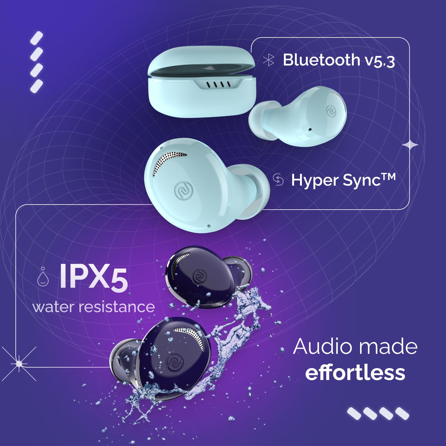 Noise Buds Trance in-Ear Truly Wireless Earbuds with 45H of Playtime, Low Latency(up to 40 ms), Instacharge(10 min=200 min), BT v5.3(True Purple)