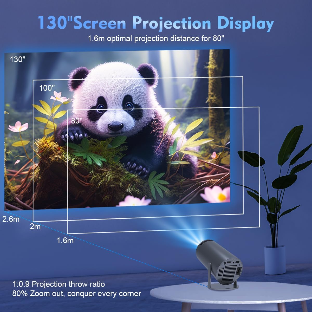 BIGASUAO Mini Projector 4K 1080P Supported, 15000 Lumen Portable WiFi 6 Projector,270° Rotatable Projector with 50% Zoom Home/Outdoor Movie Projector for TV Stick/PS5/Phone/HDMI (BGP37)