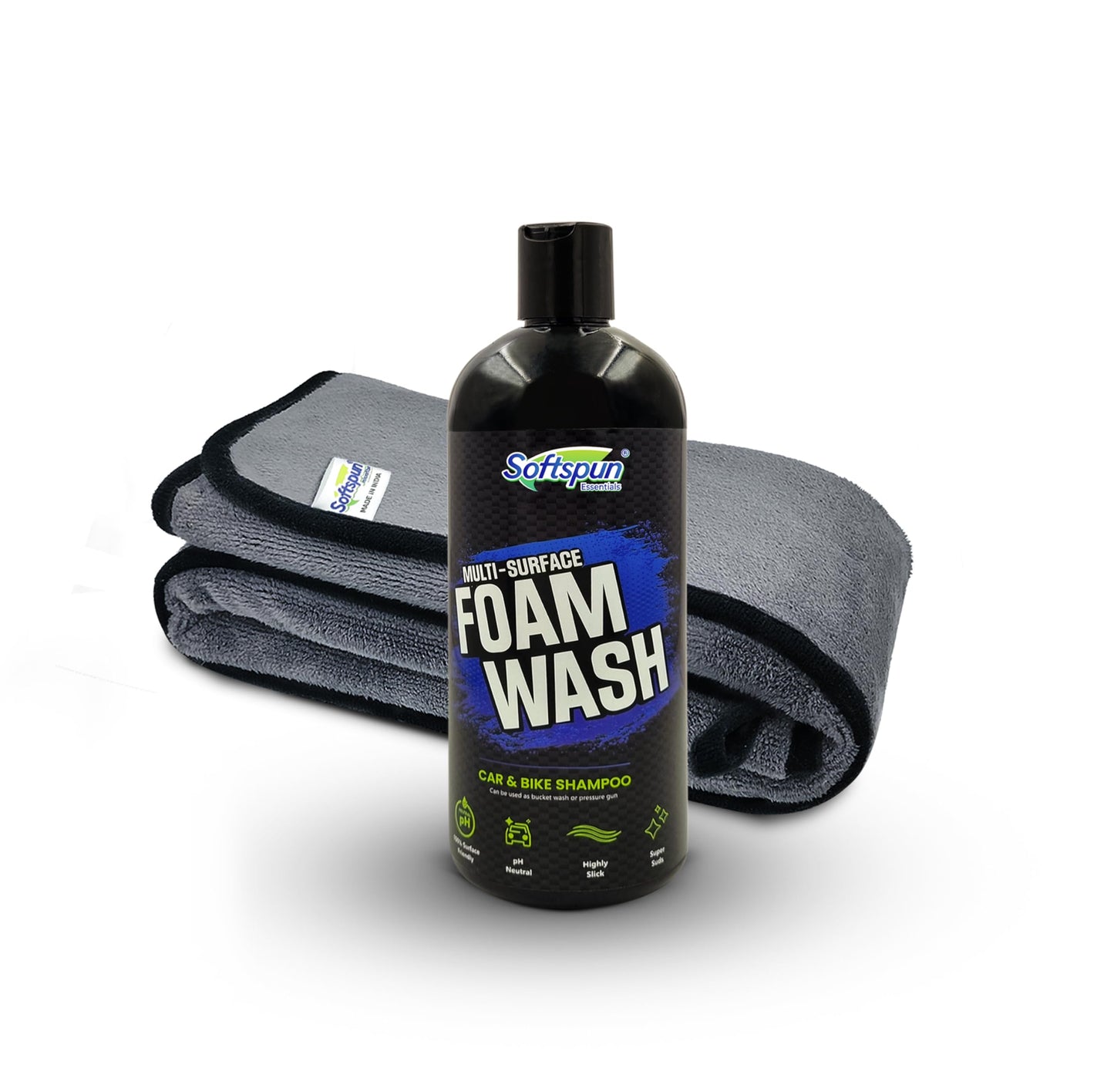 SOFTSPUN Microfiber Cloth - 4 pcs - 40x40 cms - 340 GSM Grey! Thick Lint & Streak-Free Multipurpose Cloths - Automotive Microfibre Towels for Car Bike Cleaning Polishing Washing & Detailing.