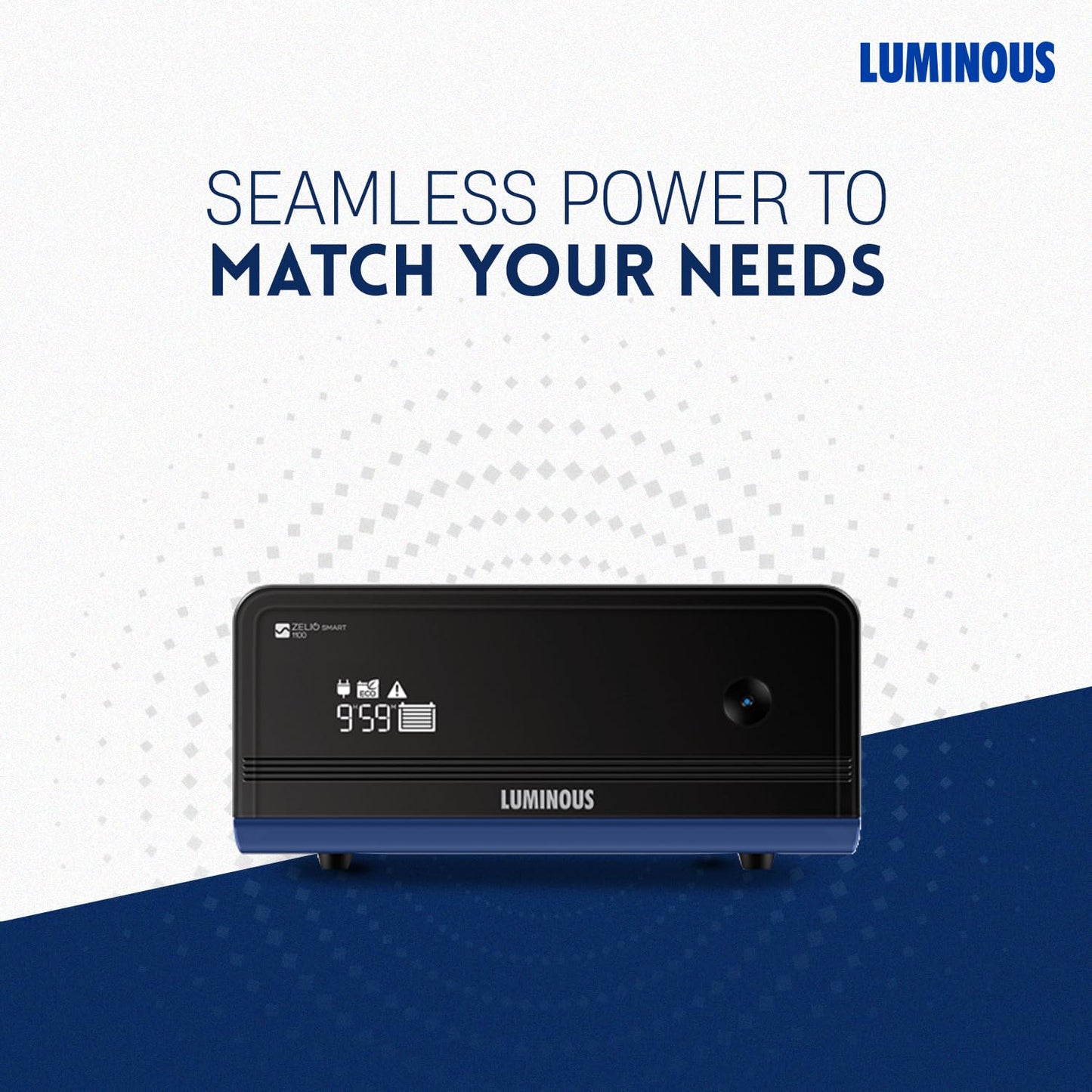 Luminous Zelio+ 1100 Inverter for Home, Office & Shops | 900VA/12V Pure Sinewave | Reliable Power Backup | Reliable Power Backup | LCD Display | Easy Installation | with 36 Months Warranty