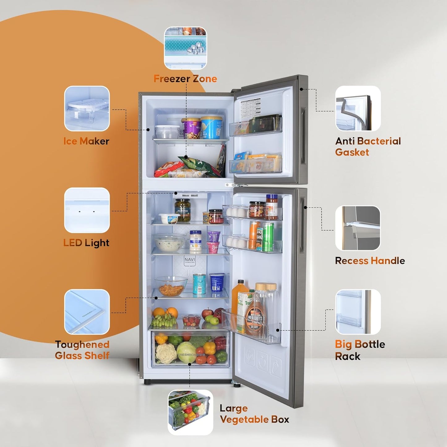 Haier 240 L, 2 Star, 5 In 1 Convertible, Frost Free Double Door Refrigerator (HEF-252DS-P, Dazzle Steel)