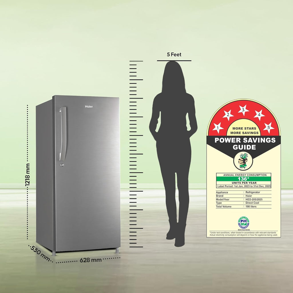 Haier 190 L 5 Star Direct Cool Single Door Refrigerator with 1 Hour Icing Technology (HED-205DS-P, Dazzle Steel)