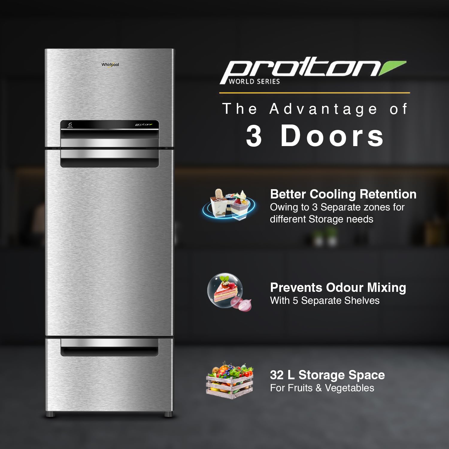 Whirlpool 330 L Frost Free Multi-Door Refrigerator(FP 343D Protton Roy, Alpha Steel)