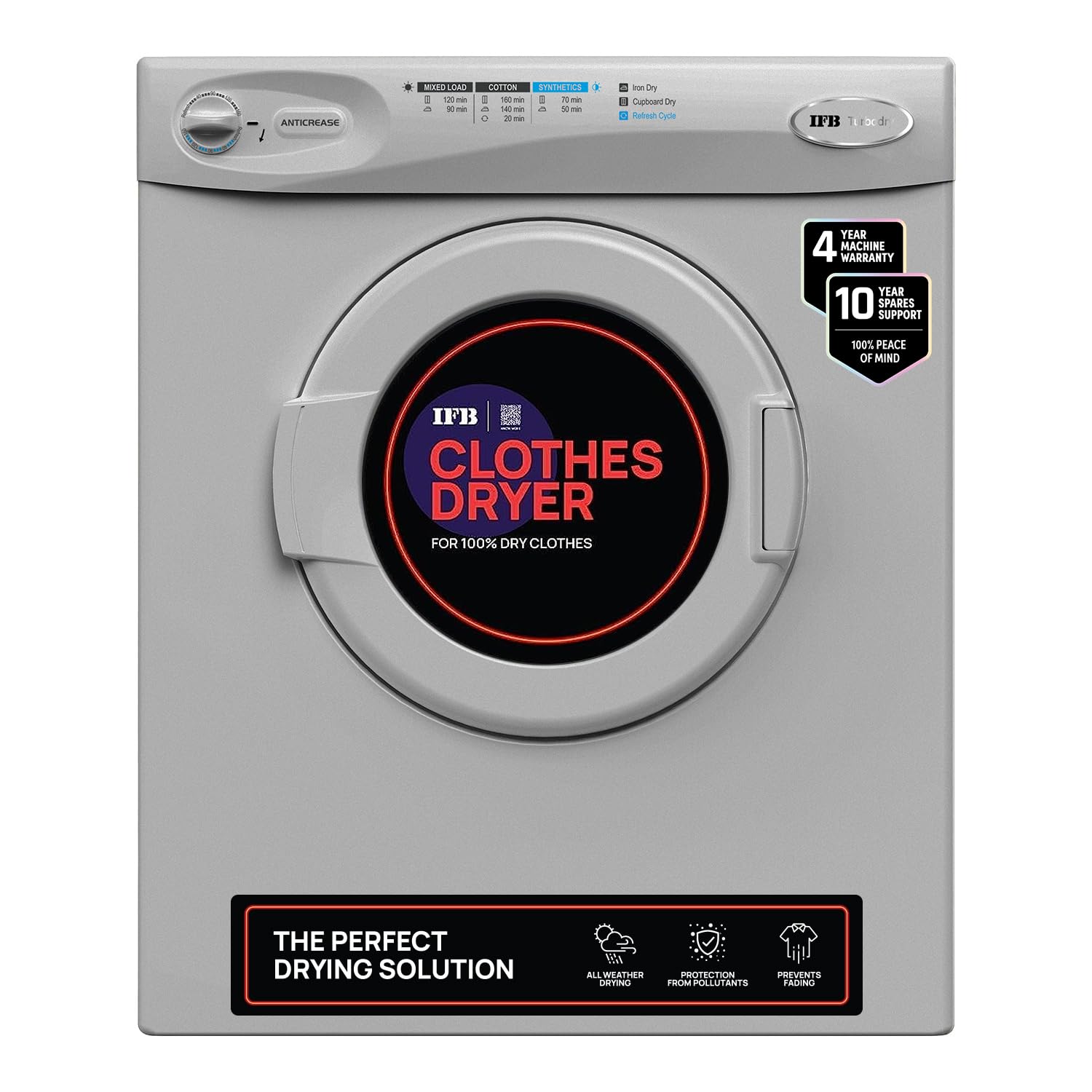IFB 5.5 kg Fully-automatic Dryer (TURBO DRY EX, Silver, Wall Mountable,Anti crease)