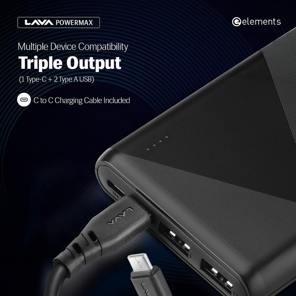 Newly Launched Lava POWERMAX [20000mAh] 22.5W Premium Fast Charging Power Bank with Triple Charging Ports, Superior Graphic Design, Strong Polycarbonate Body & BIS Certified, Made in India (Black)
