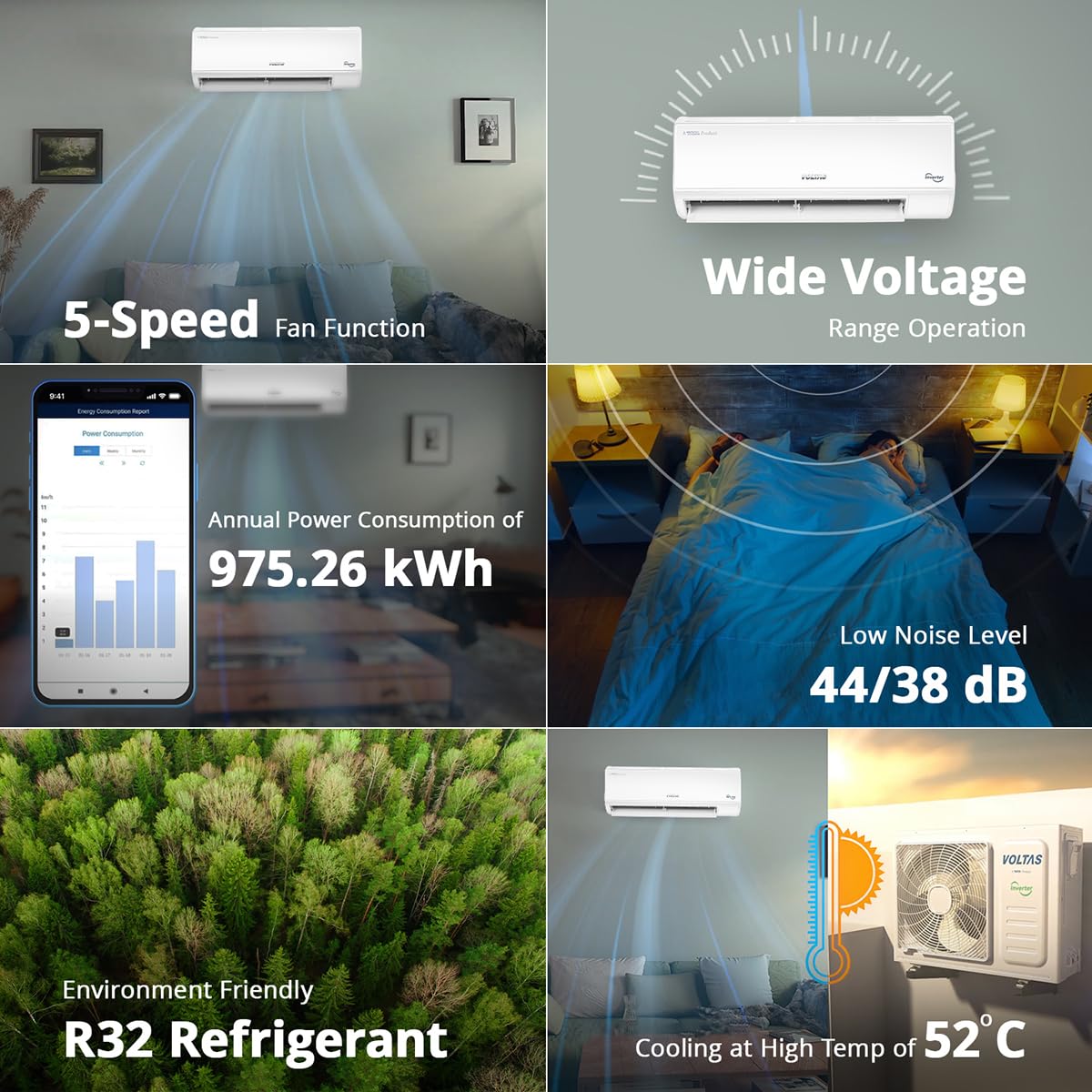 Voltas 1.5 ton 3 Star, Inverter Split AC (Copper, 4-in-1 Adjustable Mode, Anti-dust Filter,183V Vectra CAW, White)