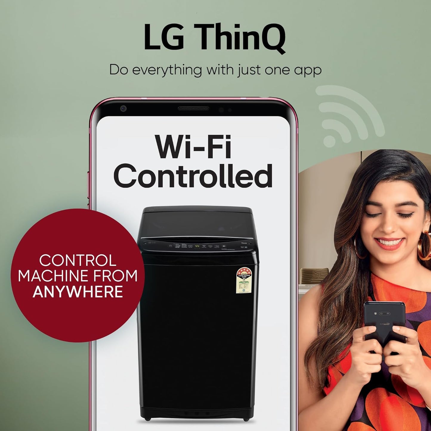 LG 8 Kg, 5 Star, Smart Inverter Technology, Wi-Fi, Turbowash, Fully Automatic Top Load Washing Machine With In-built heater (T80V4OB1S, Turbodrum, Stain Clean, Hard Water Wash & Jetspray+, Onyx Black)