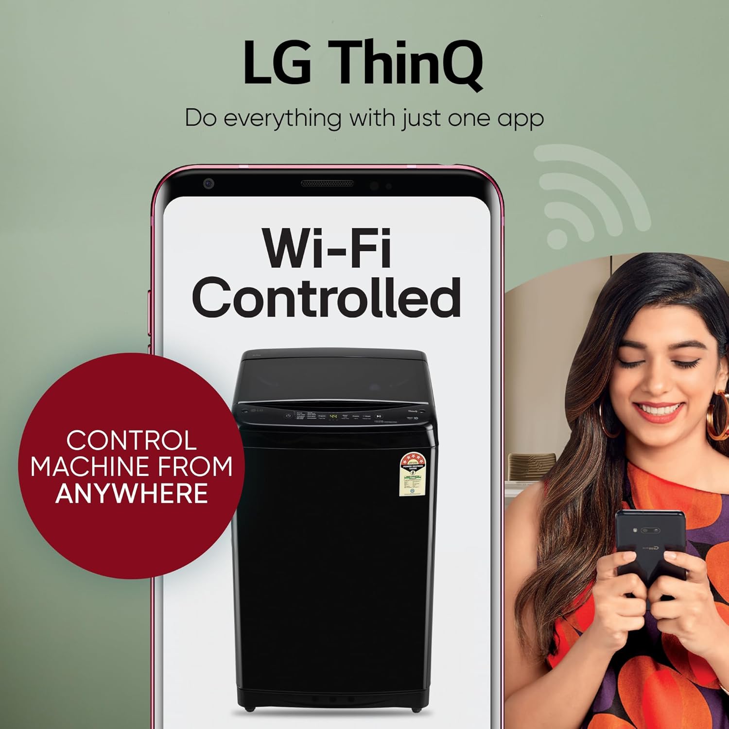 LG 8 Kg, 5 Star, Smart Inverter Technology, Wi-Fi, Turbowash, Fully Automatic Top Load Washing Machine With In-built heater (T80V4OB1S, Turbodrum, Stain Clean, Hard Water Wash & Jetspray+, Onyx Black)