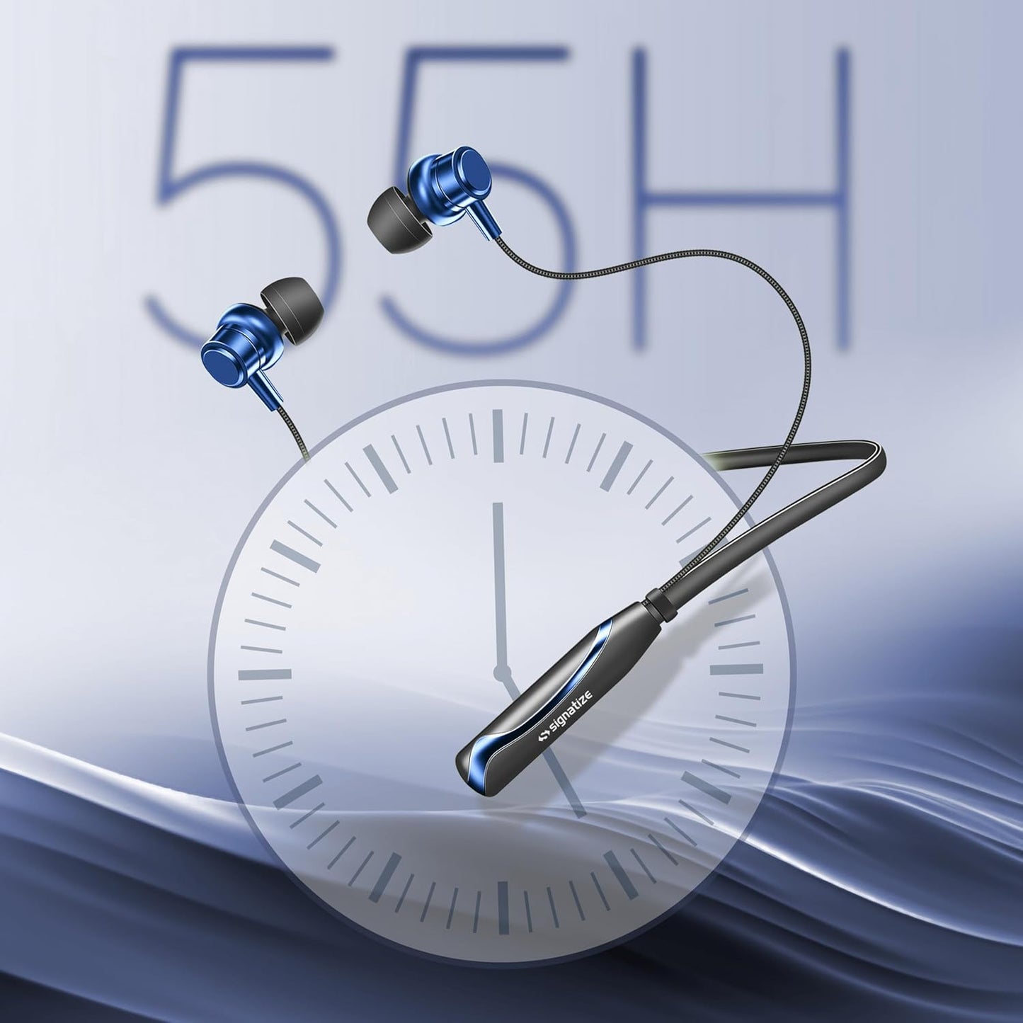 SIGNATIZE Neckband Bluetooth Headphones with 55 Hours Playtime with 10mm Drivers, Rich Music Experience, BT 5.3v, Type C Fast Charging, Neckband Earphones & IPX4 Water Resistant (Blue)