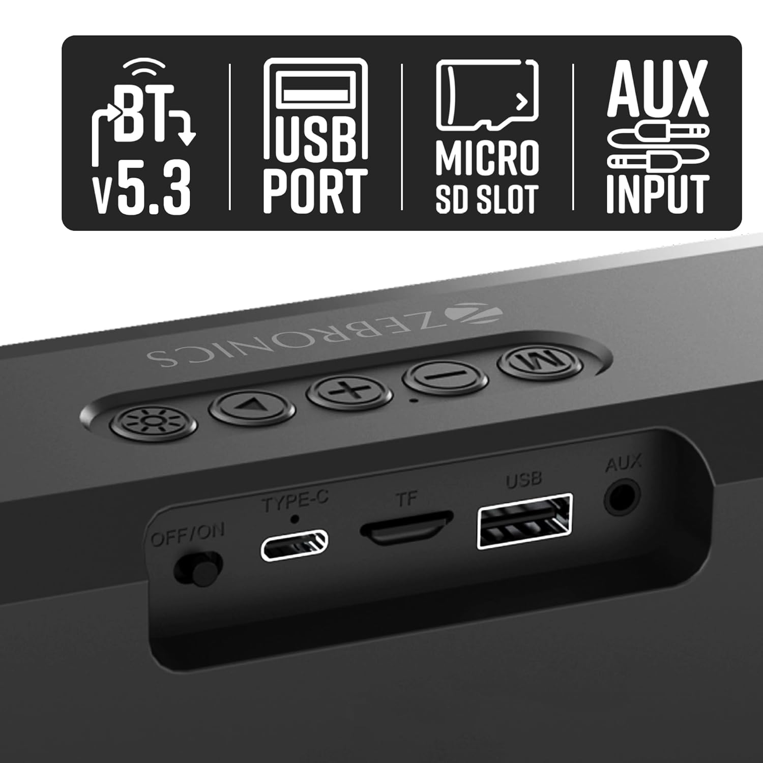 ZEBRONICS VITA BAR 150 Wireless Bluetooth Soundbar, 20W RMS, 2.0 Channel, Dual (52mm Driver & Passive Radiator), Upto 8 Hours Playback, Built in Battery, BTv5.3 | USB | mSD | AUX | | TWS, RGB LED