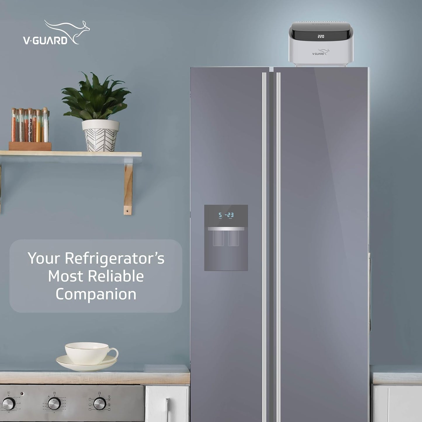 V-Guard Trossia 450 DG Stabilizer for Refrigerator up to 450 Litre | Advance Overheat Protection | 2 A Capacity | Digital Display | 3 Year Warranty by V-Guard | Grey (Working Range:125-290 VAC)