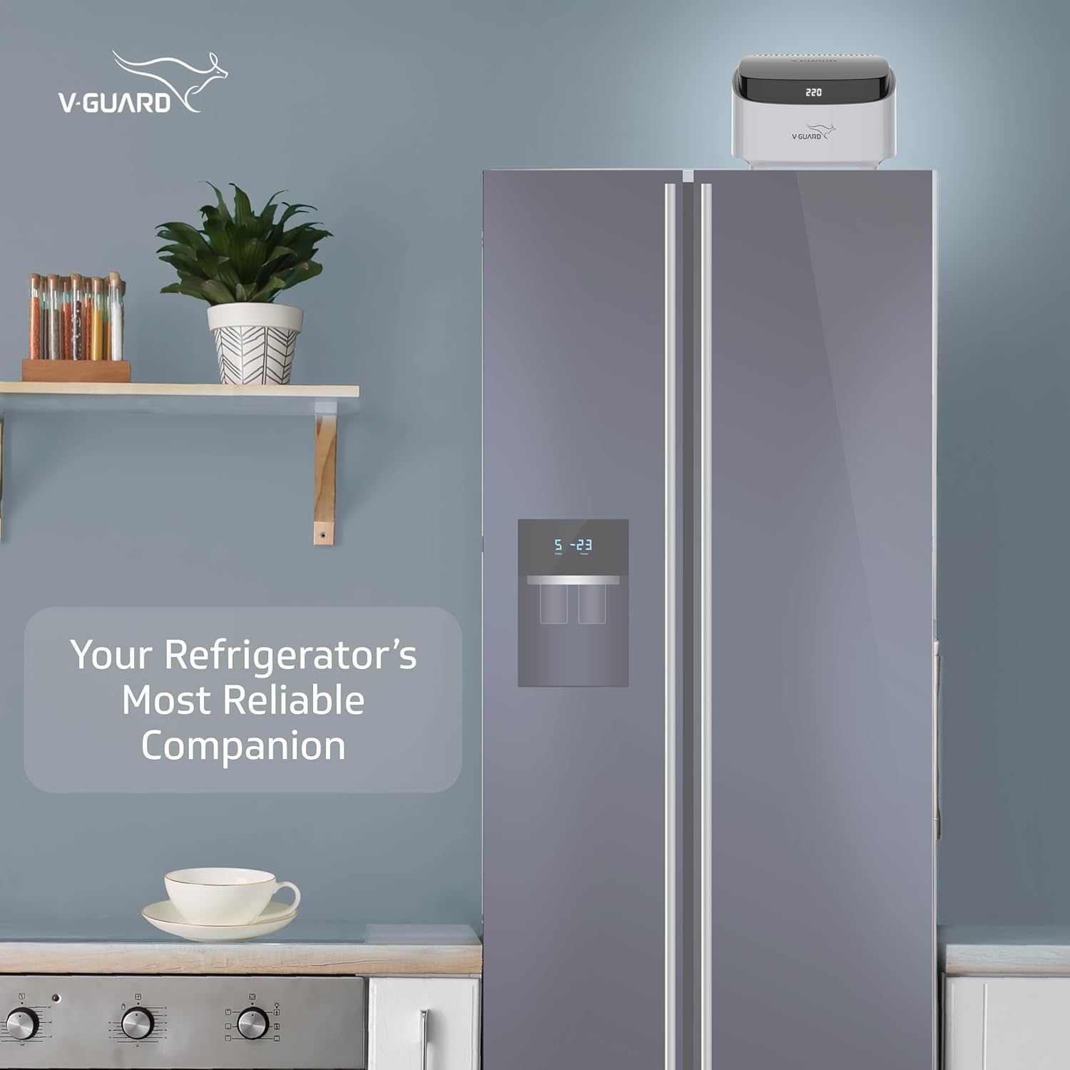 V-Guard Trossia 450 DG Stabilizer for Refrigerator up to 450 Litre | Advance Overheat Protection | 2 A Capacity | Digital Display | 3 Year Warranty by V-Guard | Grey (Working Range:125-290 VAC)