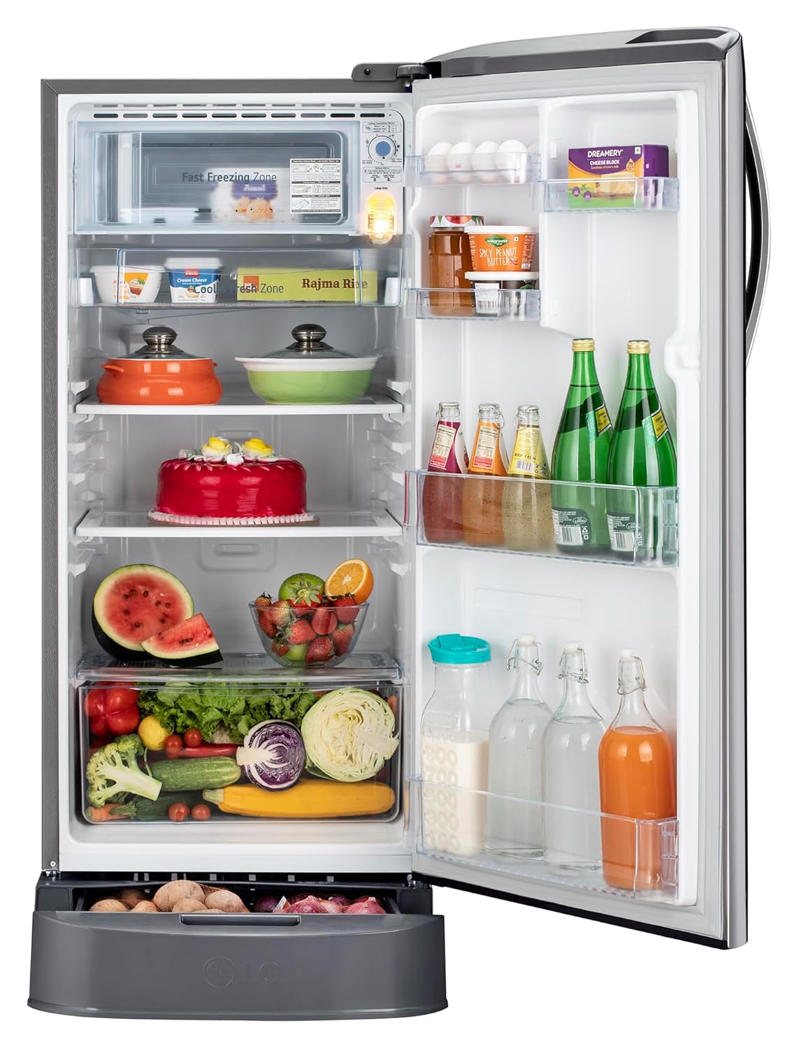 LG 185 L, 5 Star, Smart Inverter Compressor, Direct-Cool Single Door Refrigerator (GL-D201APZU.BPZZEBN, Shiny Steel, Base stand with drawer & Fast Ice Making)