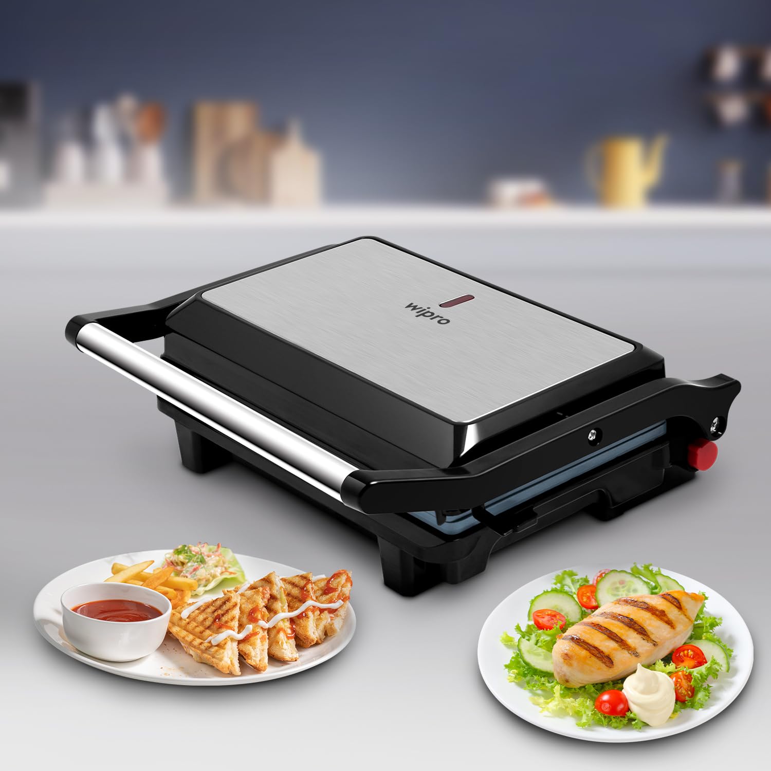 Wipro Elato BS202 1000 Watt Ceramic Grill Sandwich Maker, Scratch Resistant, 180° Open Sandwich Griller, Auto Cutoff, Non Toxic BPA, PTFE & PFOA Free, 2 Year Warranty, Regular Bread Size for 2 Slices