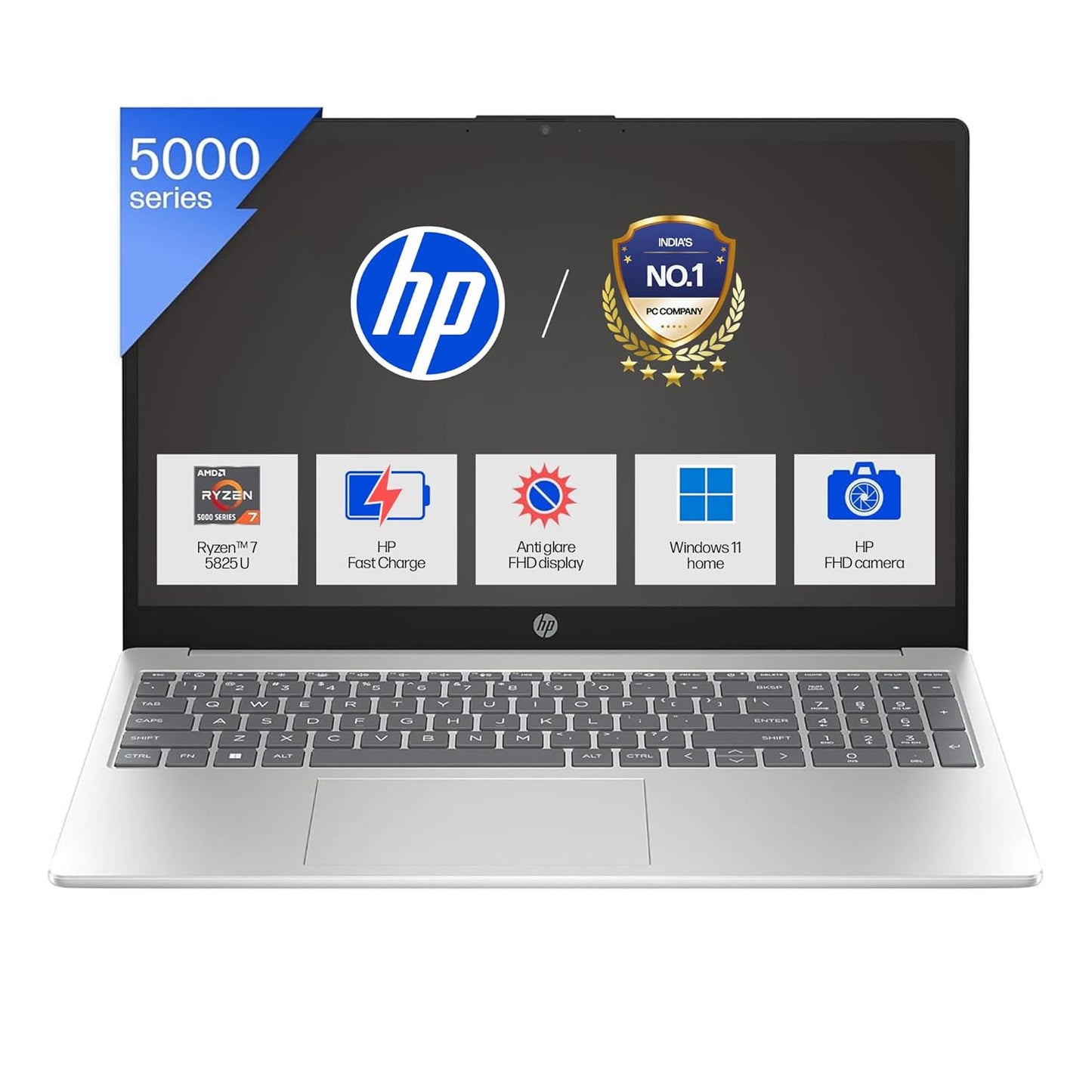 HP 15, AMD Ryzen 7 5825U (16GB DDR4, 512GB SSD) FHD, Anti-Glare, Micro-Edge,15.6''/39.6cm, Win11, M365(1yr)* Office24, Silver, 1.59kg, fc0476AU, Radeon Graphics, FHD Camera w/Shutter, Backlit Laptop