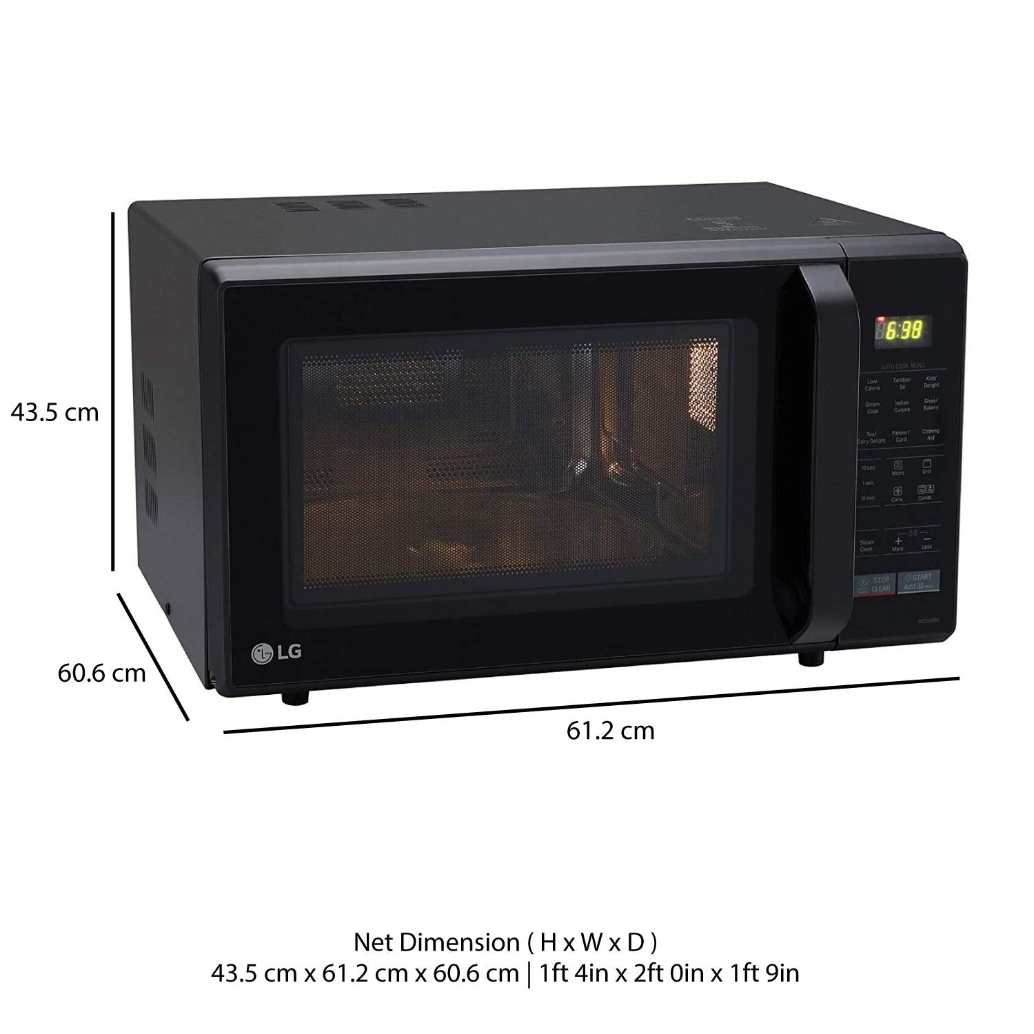 LG 28 L Convection Microwave Combination OvenOven (MC2846BV, Black, Auto Cook, Defrost, Indian Cuisine, Tandoor Se, Child Lock, Steam Cook & Stainless Steel Cavity)