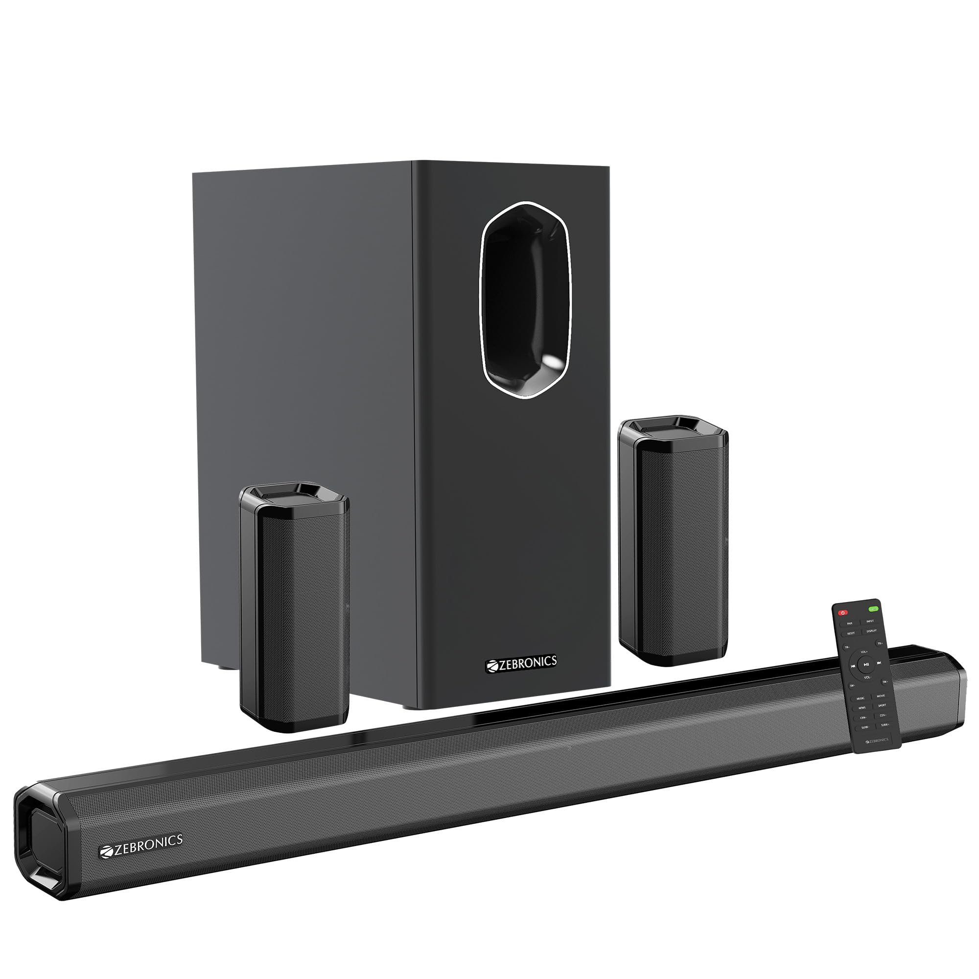 ZEBRONICS Juke BAR 9900, 725 Watts, Karaoke UHF Mic, Dolby Atmos, DTS X, 7.2.2 (5.2.4) Surround Soundbar with Dual Wireless Subwoofer & Satellites, HDMI eARC, Optical in, RGB LED