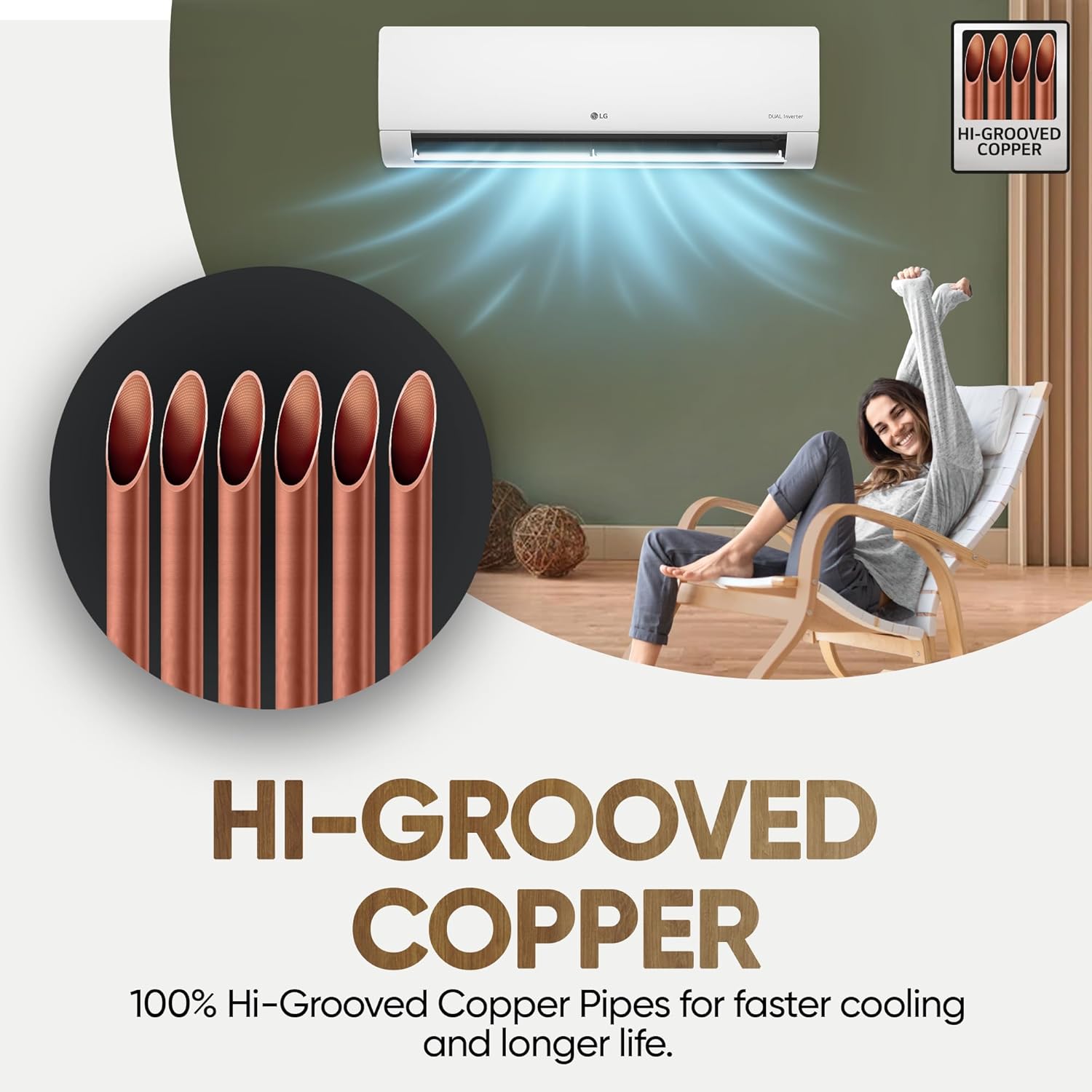 LG 1.5 Ton 5 Star DUAL Inverter Split AC (Copper, AI Convertible 6-in-1, VIRAAT Mode, Faster Cooling & Energy Saving, 4 Way Swing, HD Filter with Anti-Virus Protection, US-Q19YNZE, White)