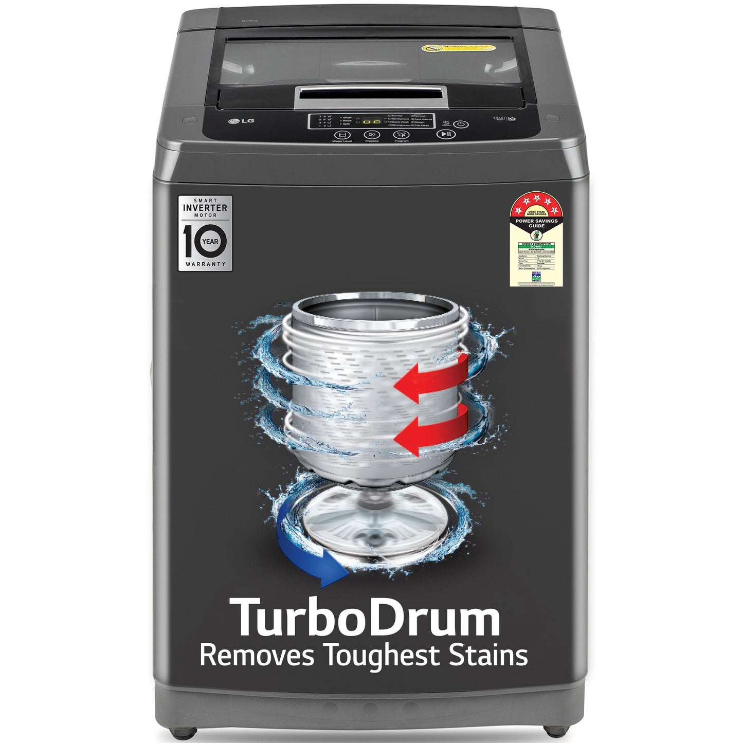 LG 7 Kg 5 Star Smart Inverter Technology Fully Automatic Top Load Washing Machine (T70VBMB1Z, Auto Prewash, Turbodrum, Stainless Steel drum, LED Display, Smart Diagnosis Middle Black)