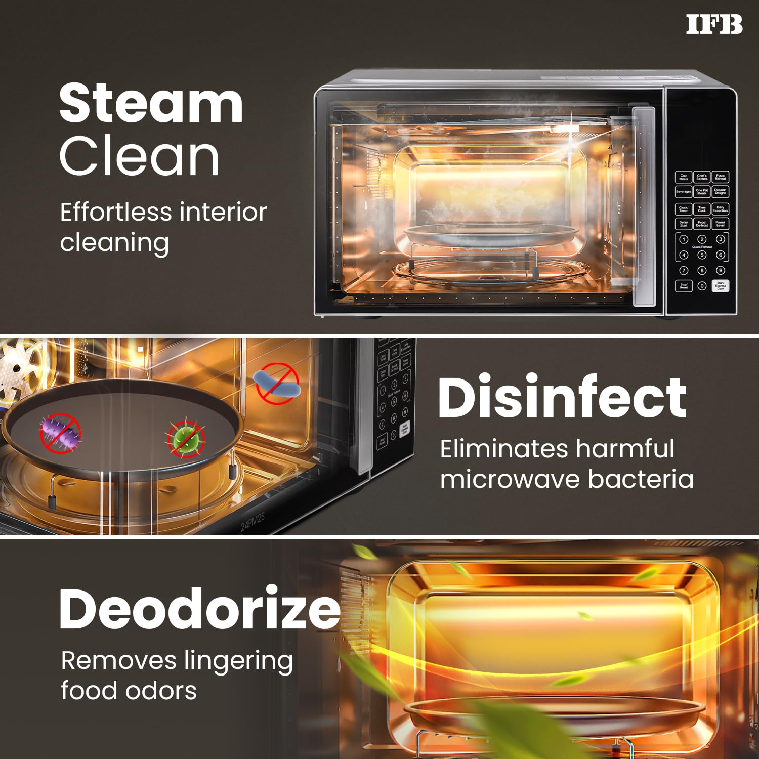 IFB 24L Solo Microwave Oven (24PM2S, Multi Stage Cooking with 69 Indian & Continental Auto Cook Menus, Child-lock Protection, Deodorize function, Delay Start & Power Save, black)