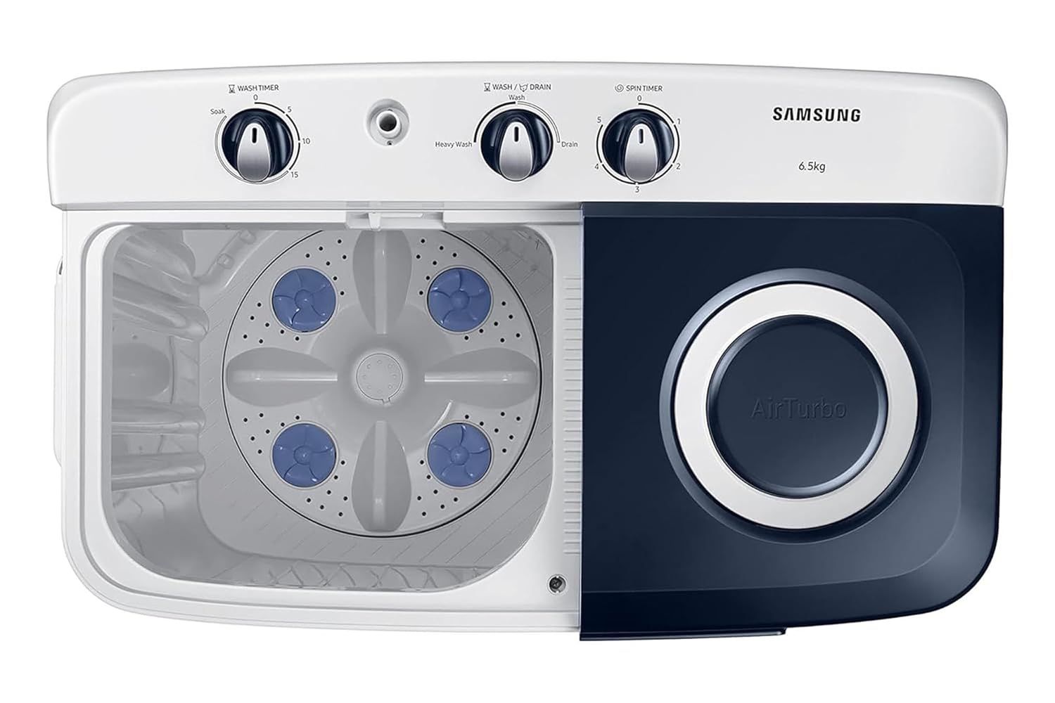 Samsung 6.5 kg, 5 star, Semi-Automatic Top Load Washing Machine (WT65R2200LL/TL, Air Turbo Drying, LIGHT GRAY, 5 Year Warranty on Wash Motor)