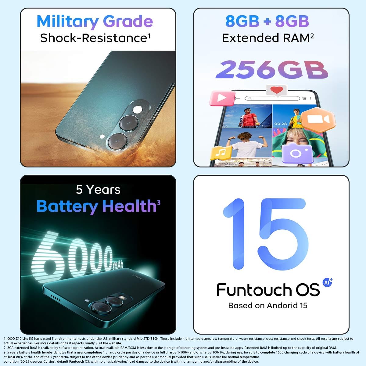 iQOO Z10 Lite 5G (Cyber Green, 4GB RAM, 128GB Storage) | 6000 mAh Battery | Dimensity 6300 5G Processor with 433K+* AnTuTu Score | IP64 Rated & Military Grade Shock-Resistance*