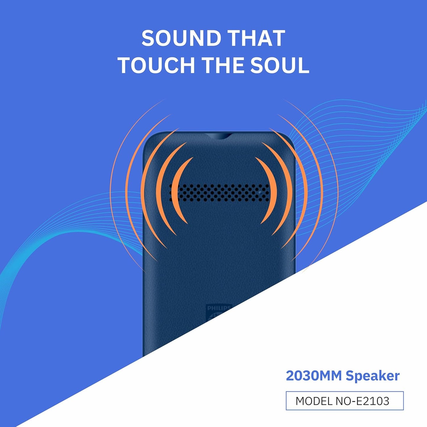 Philips All-New E2103 Sleek & Stylish |Keypad Mobile with 1.77" Screen|1000 MAH Battery | 2030mm Speaker| Wireless FM | Bright Torch|Blue