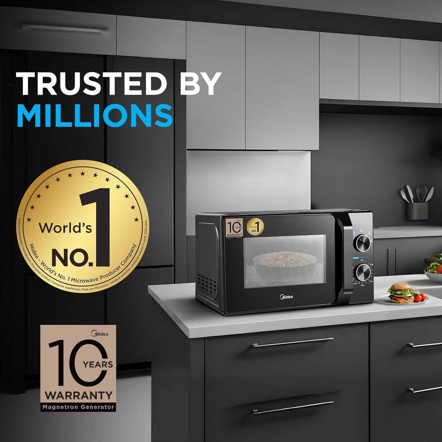 Midea 20L Solo Microwave Oven (MMO20CXAMMPEBK, Black, 5 power levels & Defrost function)