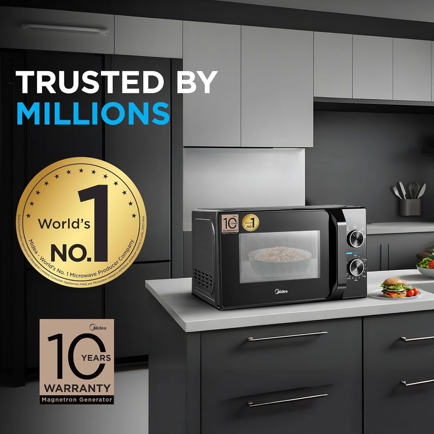 Midea 20L Solo Microwave Oven (MMO20CXAMMPEBK, Black, 5 power levels & Defrost function)