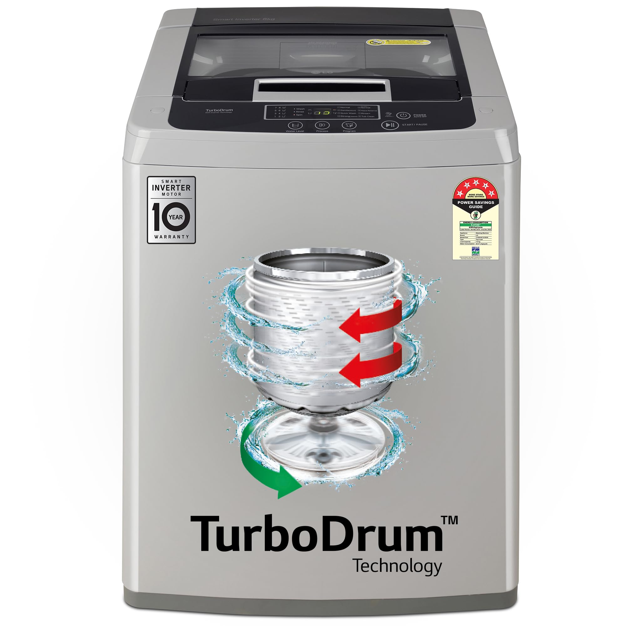 LG 7 Kg 5 Star Smart Inverter Technology Fully Automatic Top Load Washing Machine (T70VBMB1Z, Auto Prewash, Turbodrum, Stainless Steel drum, LED Display, Smart Diagnosis Middle Black)