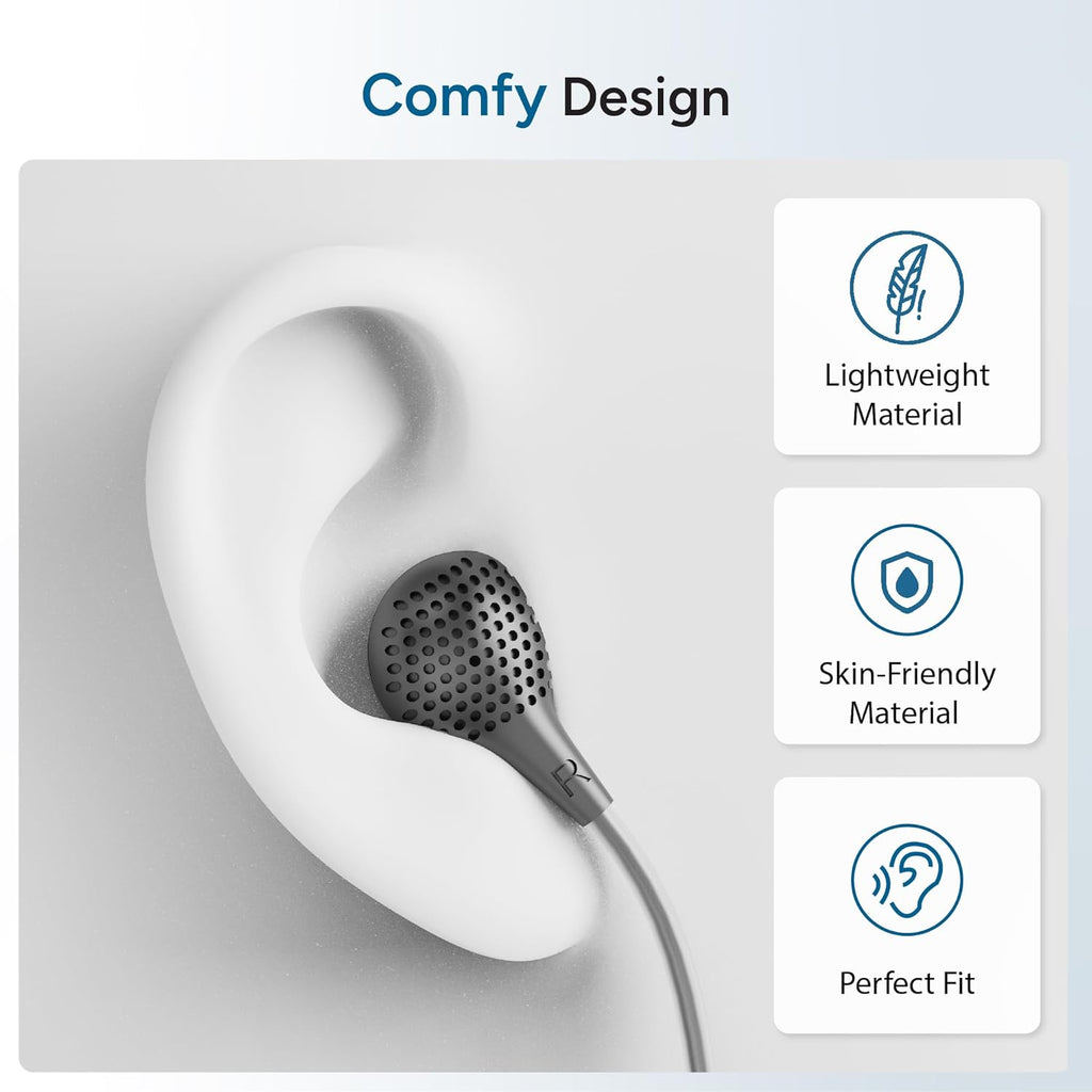 Ambrane Wired Earphones with Mic | 3.5mm Audio Jack | 14mm Driver for HD Sound & Deep Bass | Tangle-Free 1.2m Cable | In Ear Comfort Fit | Compatible with Mobiles, Tablets, Laptops, PCs (EP-83 Orange)