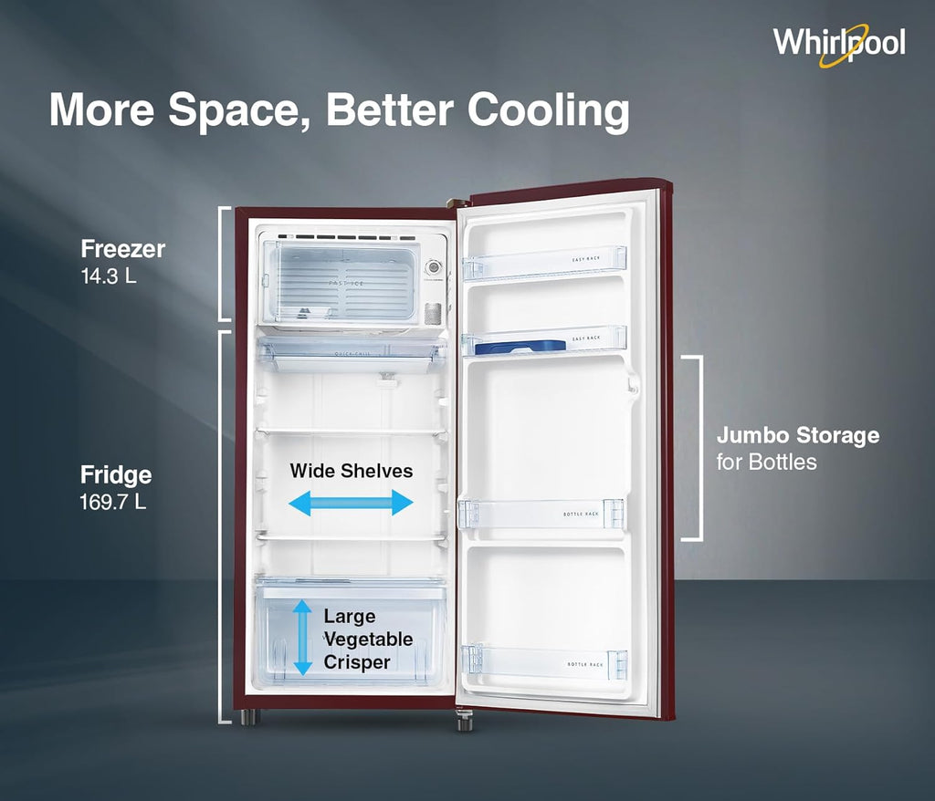 Whirlpool 184 L 2 Star Direct-Cool Single Door Refrigerator (205 WDE CLS 2S SHERRY WINE-Z, Red)