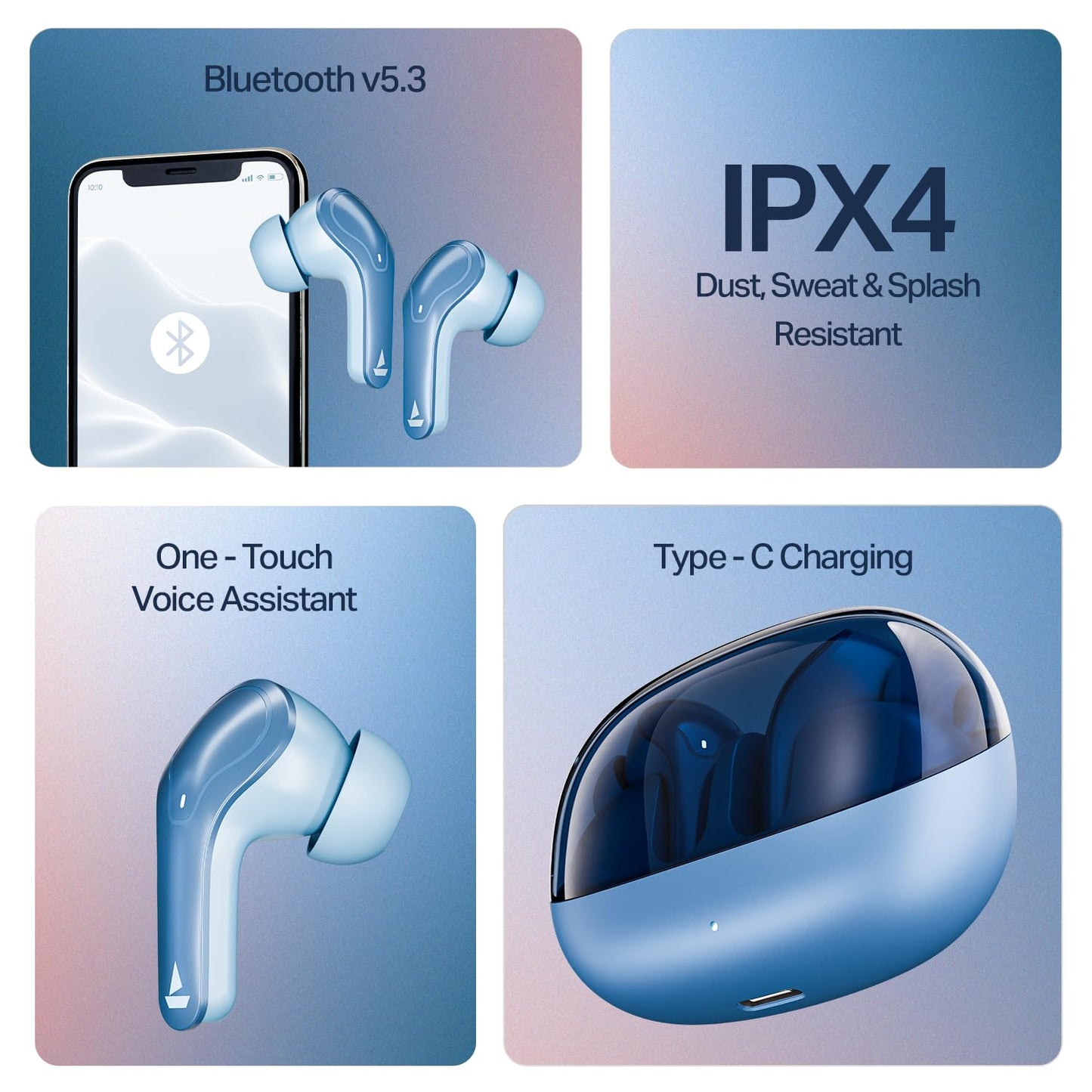 boAt Airdopes Plus 311 (2025 Launch), Glass Design, Dual Mics ENx, Fast Charge, 50 Hrs Battery, Low Latency, IPX4, Bluetooth Earbuds, TWS Ear Buds Wireless Earphones with mic (Midnight Blue)