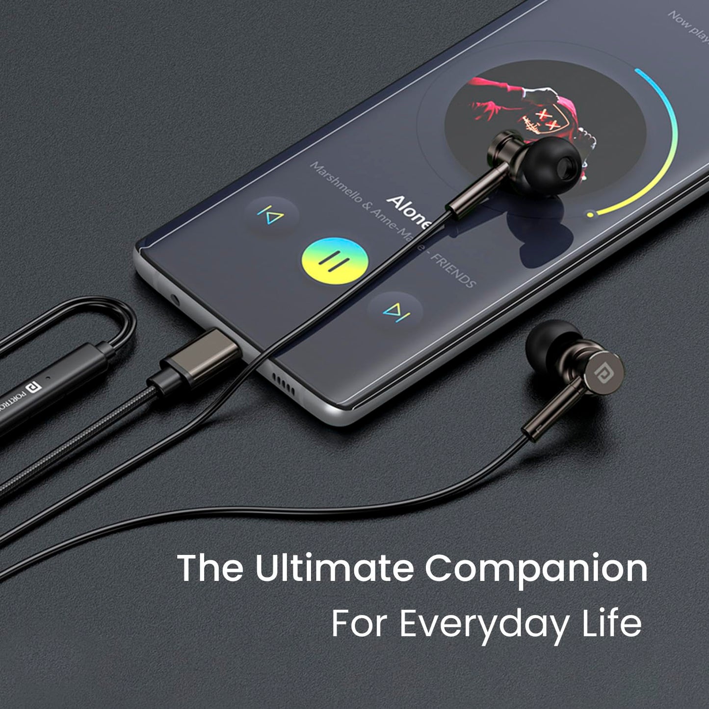 Portronics Conch Tune C in Ear Type C Wired Earphones with Mic,10mm Driver, 1.2m Nylon Braided Anti Tangle Wire, in line Controls, Metal Alloy Body, Wide Compatibility(Grey)