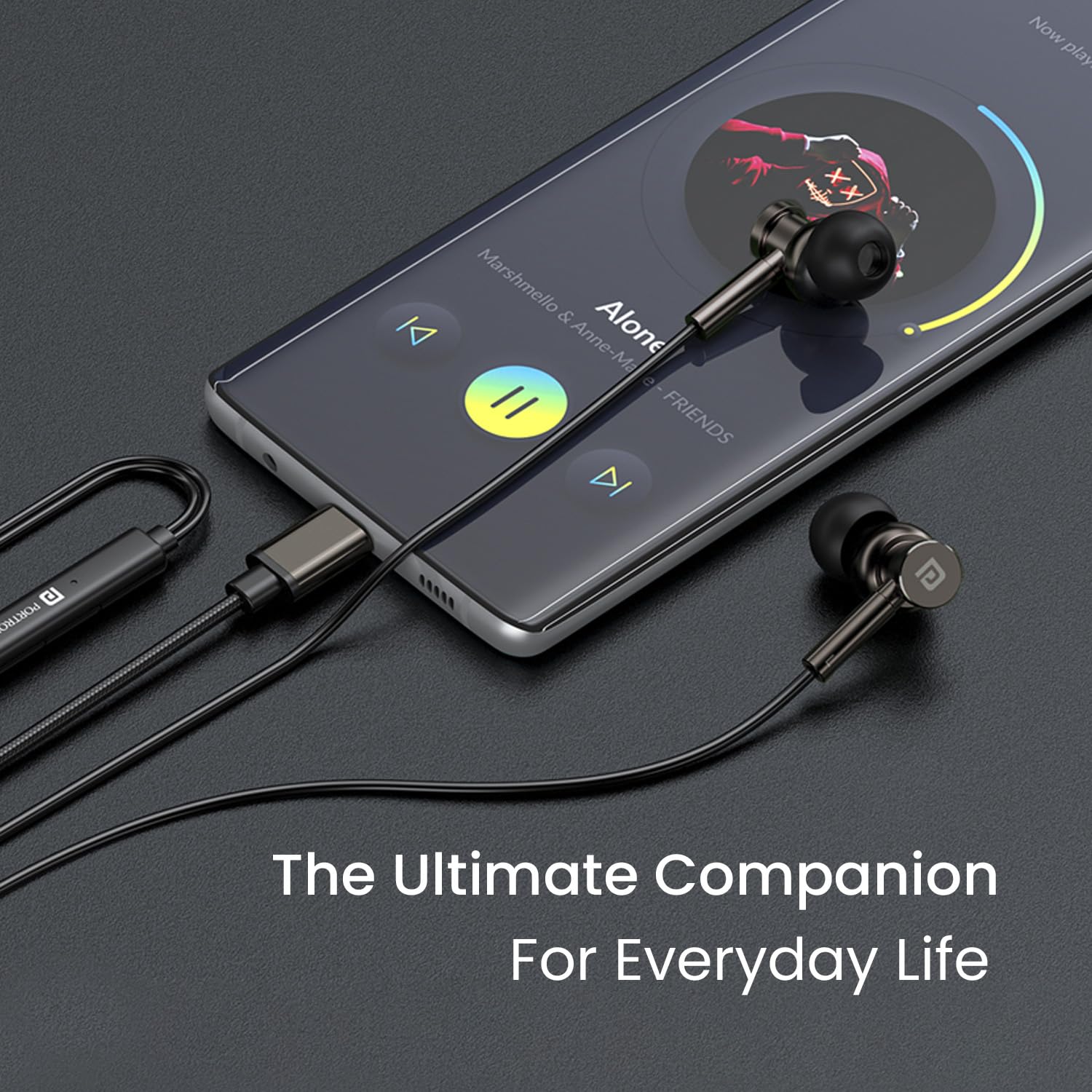 Portronics Conch Tune C in Ear Type C Wired Earphones with Mic,10mm Driver, 1.2m Nylon Braided Anti Tangle Wire, in line Controls, Metal Alloy Body, Wide Compatibility(Grey)