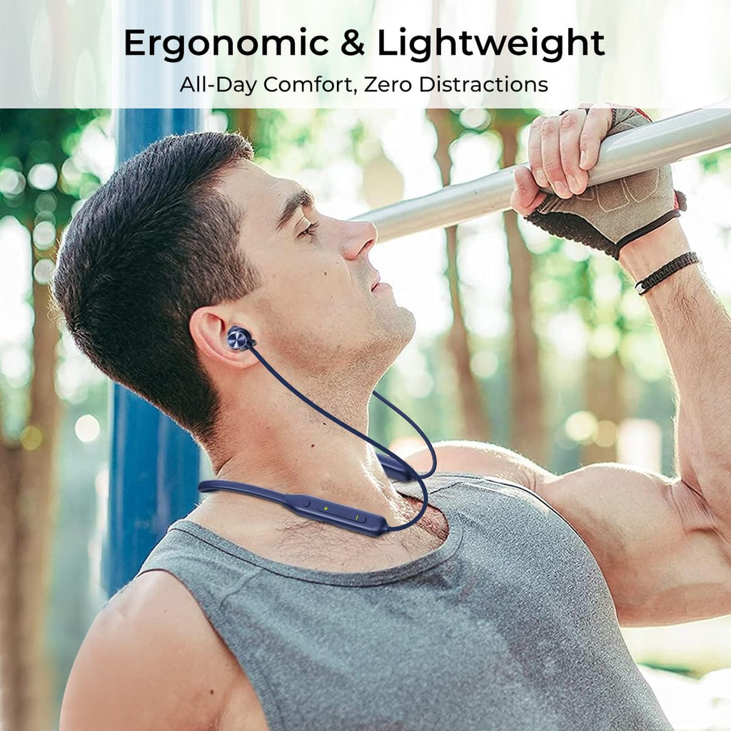 pTron Tangent Rush w/ 50Hrs Playtime, Pristine Sound, Dual-Device Pairing, Bluetooth 5.4 Wireless in-Ear Earphones with Mic, Voice Assistant, Type-C Fast Charging & IPX5 Water Resistant (Blue)