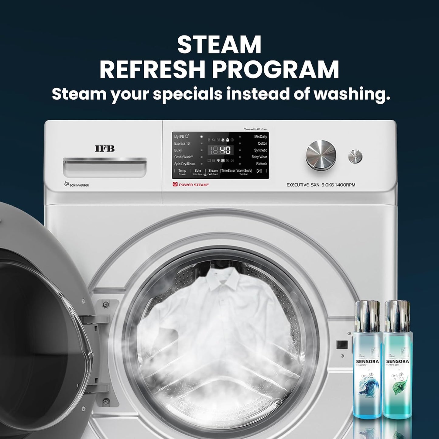 IFB 9 Kg 5 Star Powered by AI with 9 Swirl Wash, WiFi, Fully Automatic Front Load Washing Machine (Executive SXN 9014K, Steam Refresh Program with Eco Inverter, Rich Silver)