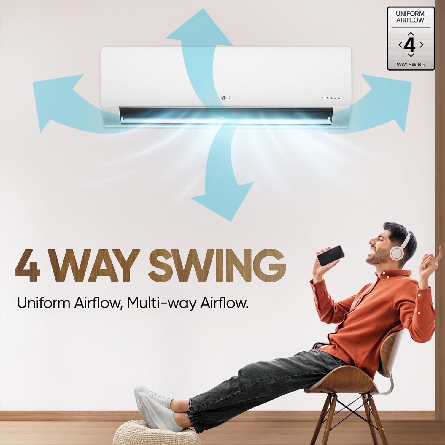 LG 1.5 Ton 5 Star DUAL Inverter Split AC (Copper, AI Convertible 6-in-1, VIRAAT Mode, Faster Cooling & Energy Saving, 4 Way Swing, HD Filter with Anti-Virus Protection, US-Q19YNZE, White)