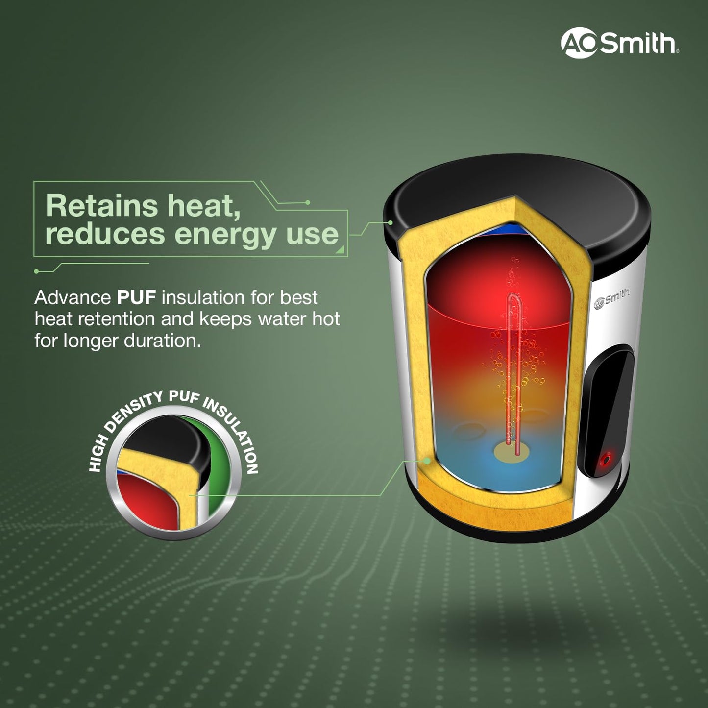 AO Smith Geyser 15 Litre 5 Star BEE Rating | 2KW | Storage Water Heater With 2X Corrosion Resistant Blue Diamond Glass Tank | Warranty: 7 Yr Tank, 3 Yr heating element & 2 Yr Overall | VAS PLUS 15L