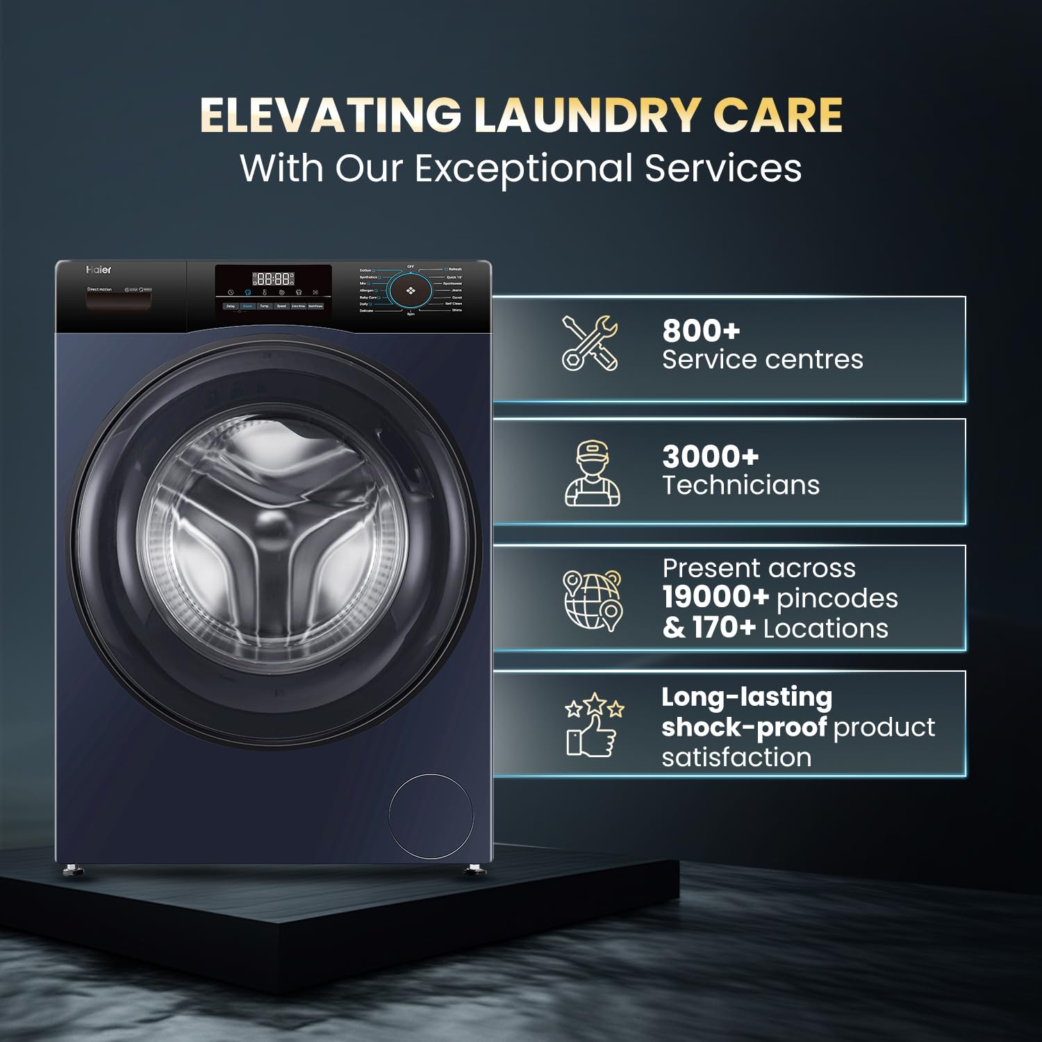 Haier 9 Kg 5 Star Powered by AI-DBT with Direct Drive Technology, PuriSteam, 525mm Super Drum Fully Automatic Front Load Washing Machine (EFL90-DM14IBIEBK,In-Built Heater,Steel Drum,Black)