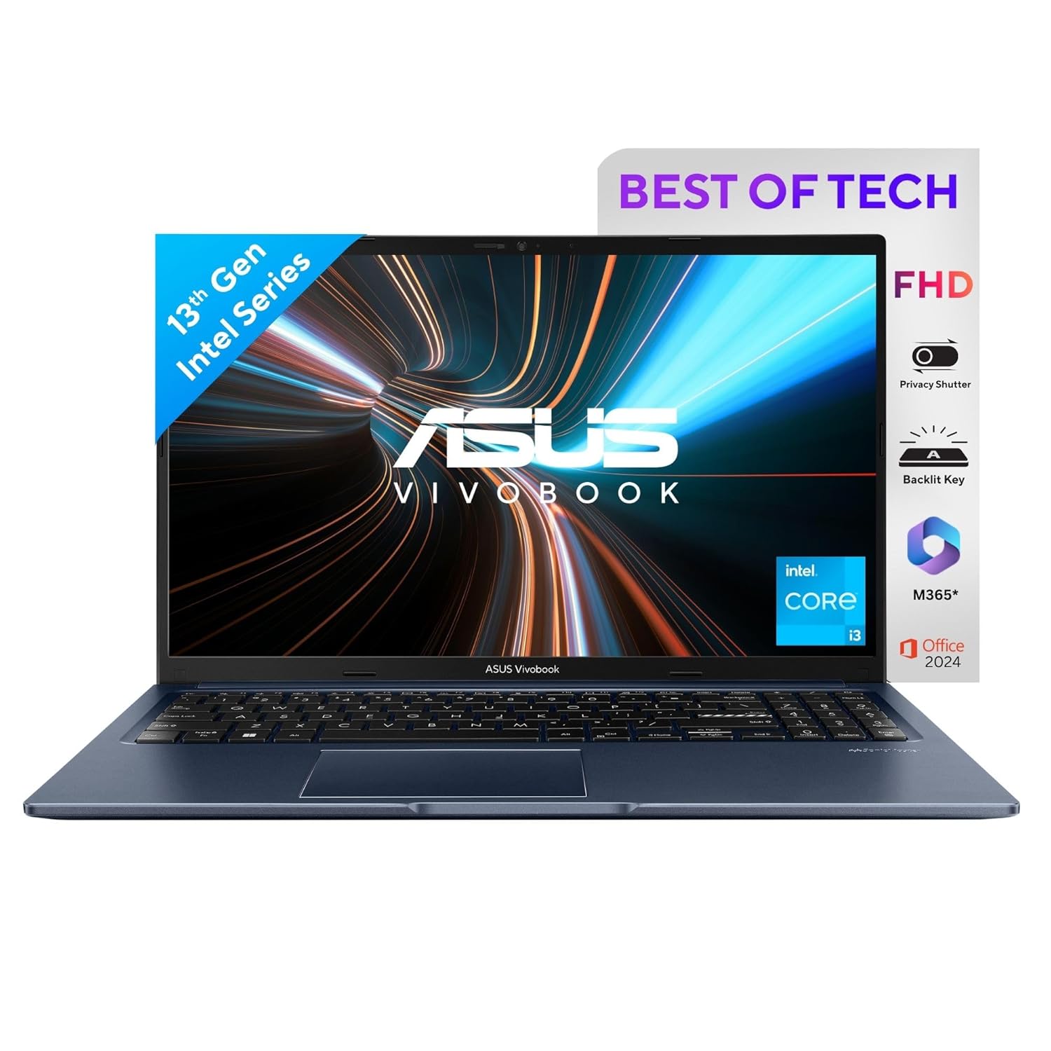 ASUS Vivobook 15, 15.6" FHD (1920 x 1080), Intel Core i3-1315U, (8GB RAM/512GB SSD/Intel UHD iGPU/Windows 11/M365 Basic (1Year)*/Office Home 2024/Quiet Blue/1.7 Kg), X1504VA-NJ3321WS