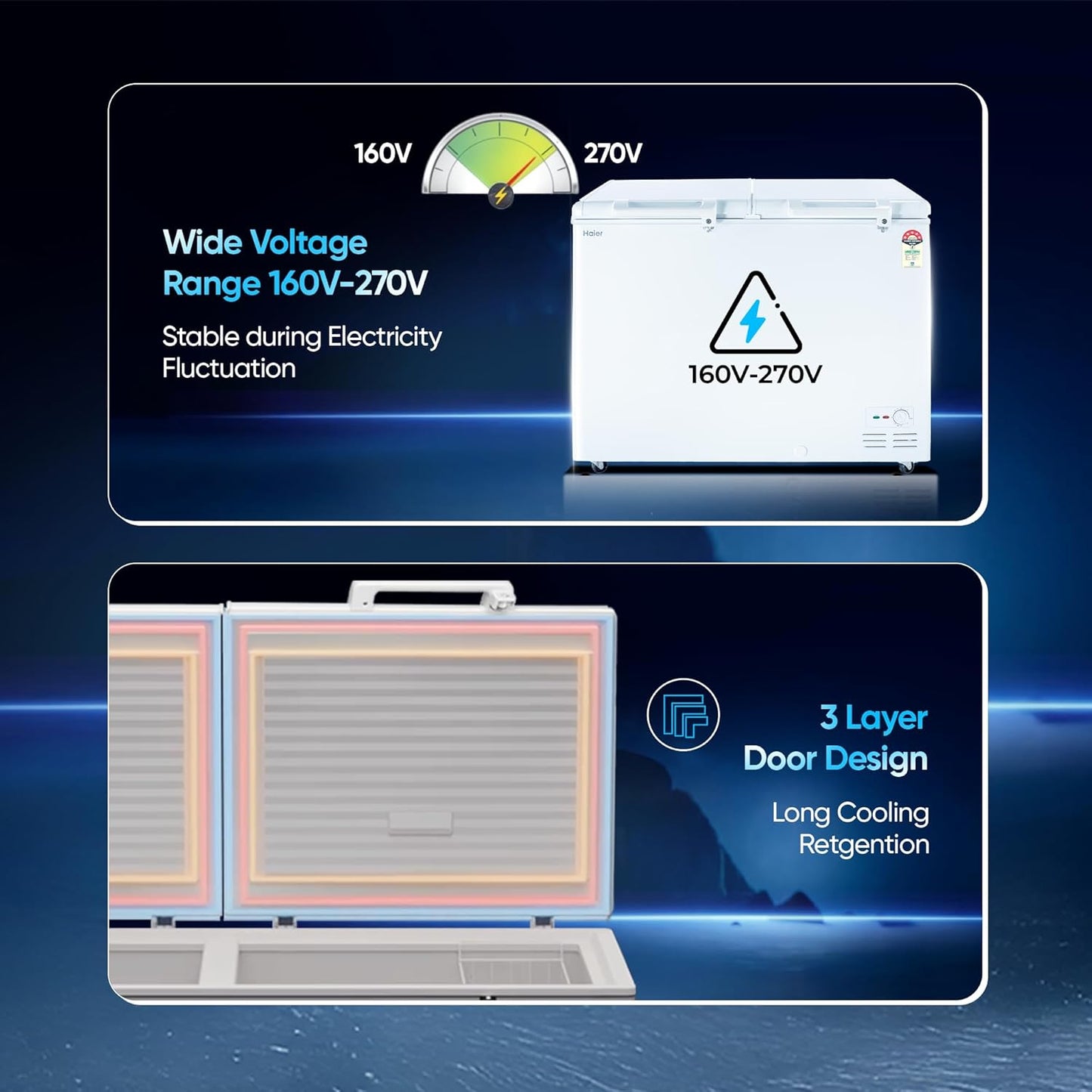 Haier HFC-350DM5, 5 Star Rating Double Door Convertible Deep Freezer, 5 Side Freezing, Dual Condenser, inside metal liner with 4 Years Comprehensive Warranty (White)