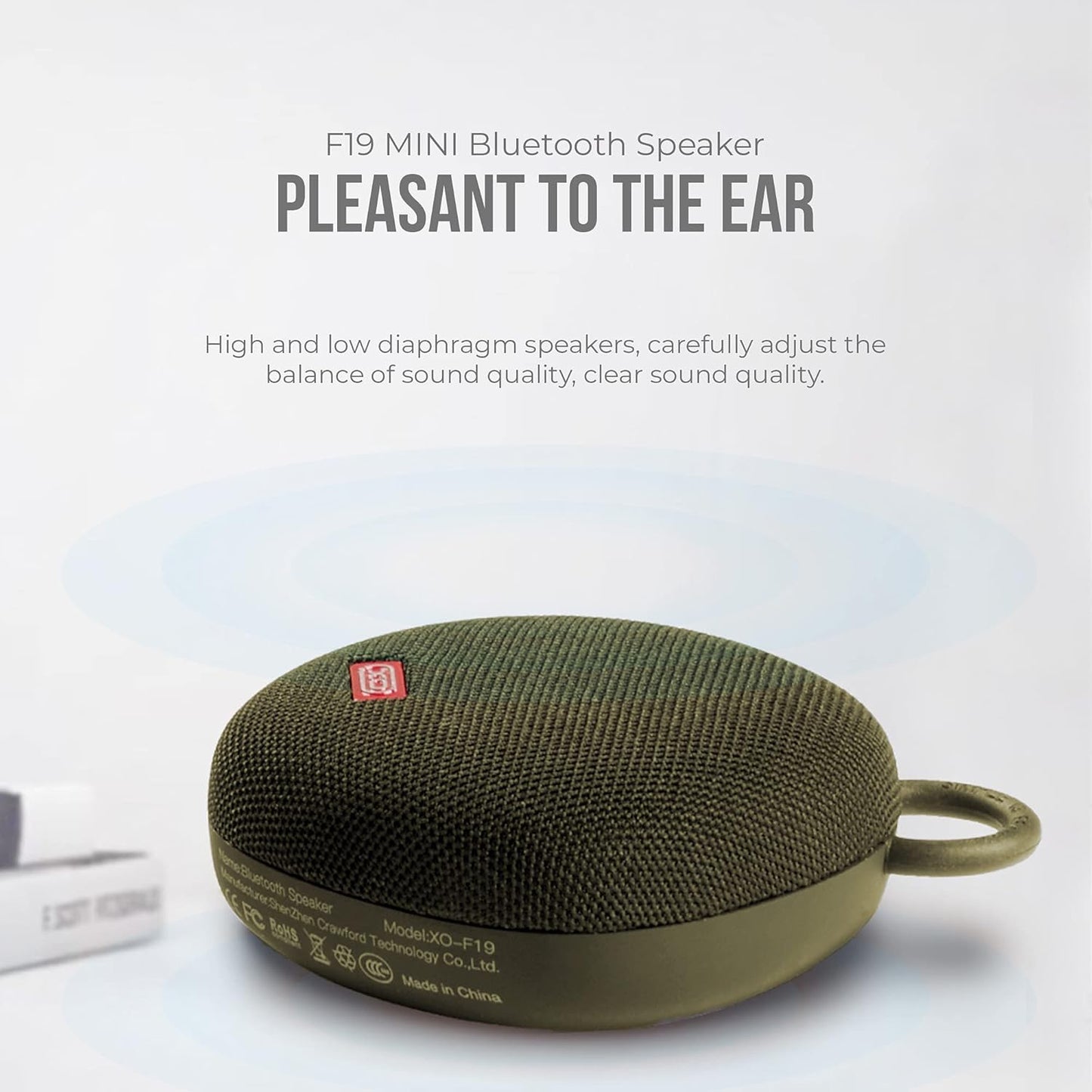 XO F19 Mini Portable Bluetooth Speaker with HD Sound Quality, Bluetooth v5.0, Up to 400mAh Battery & High-Definition Microphone Support TF Card - Green