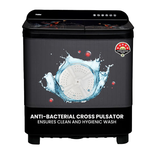 Haier 9 kg 5 Star Toughened Glass & Vortex pulsator Semi Automatic Top Load (HTW90-178FL,Black)