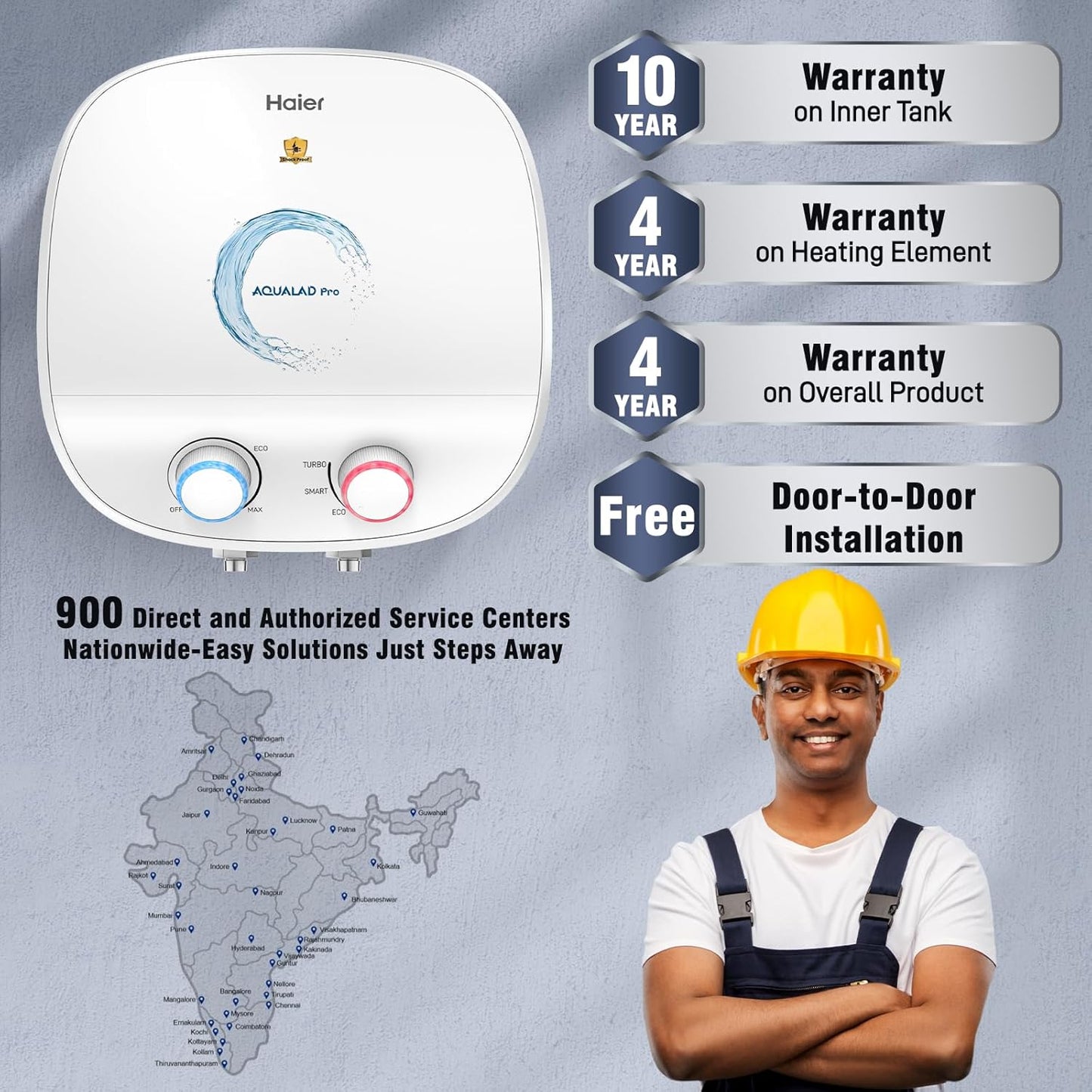 Haier Aqualad Pro Geyser 15 Litre 5 Star 1-3KW Adjustable Storage Water Geyser |Free Installation&Flexi Pipe| Warranty 10 Yr on Tank |Dual Control Knob |Shockproof Tech |Glassline Tank |9-Level Safety