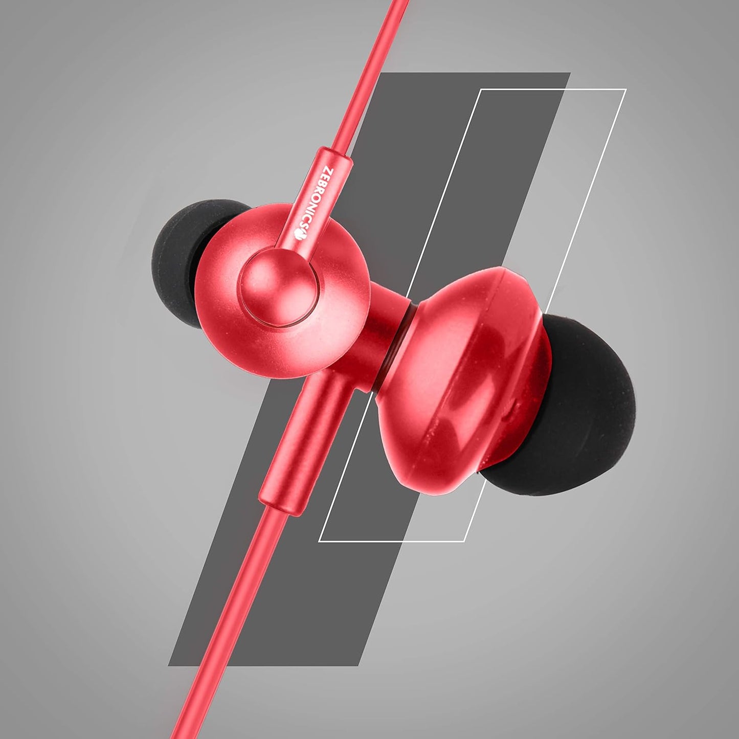 Zebronics Zeb-Buds 10 (Red) In Ear Wired Earphones with Mic, Metallic Design, L Shaped Connector, 13.5mm NdFeb Drivers